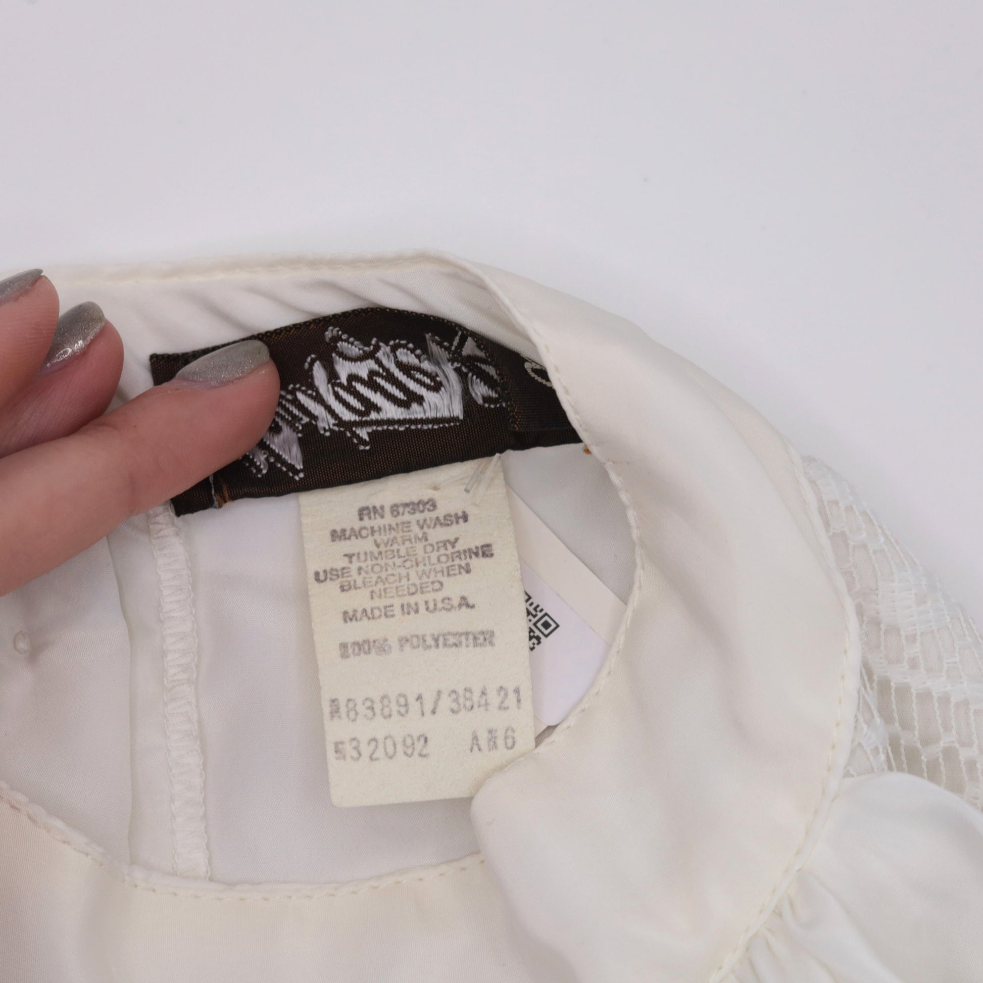 80s White Lace Jabot Blouse Puff Sleeve Button Back Shirt Small