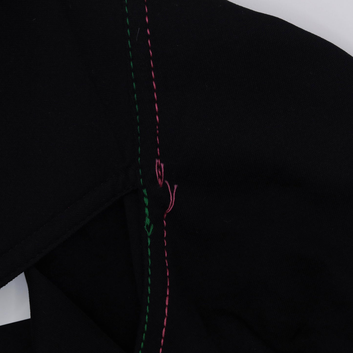 70s Black Long Sleeve Blouse Wide Collar Contrast Stitching Tie Belt Small