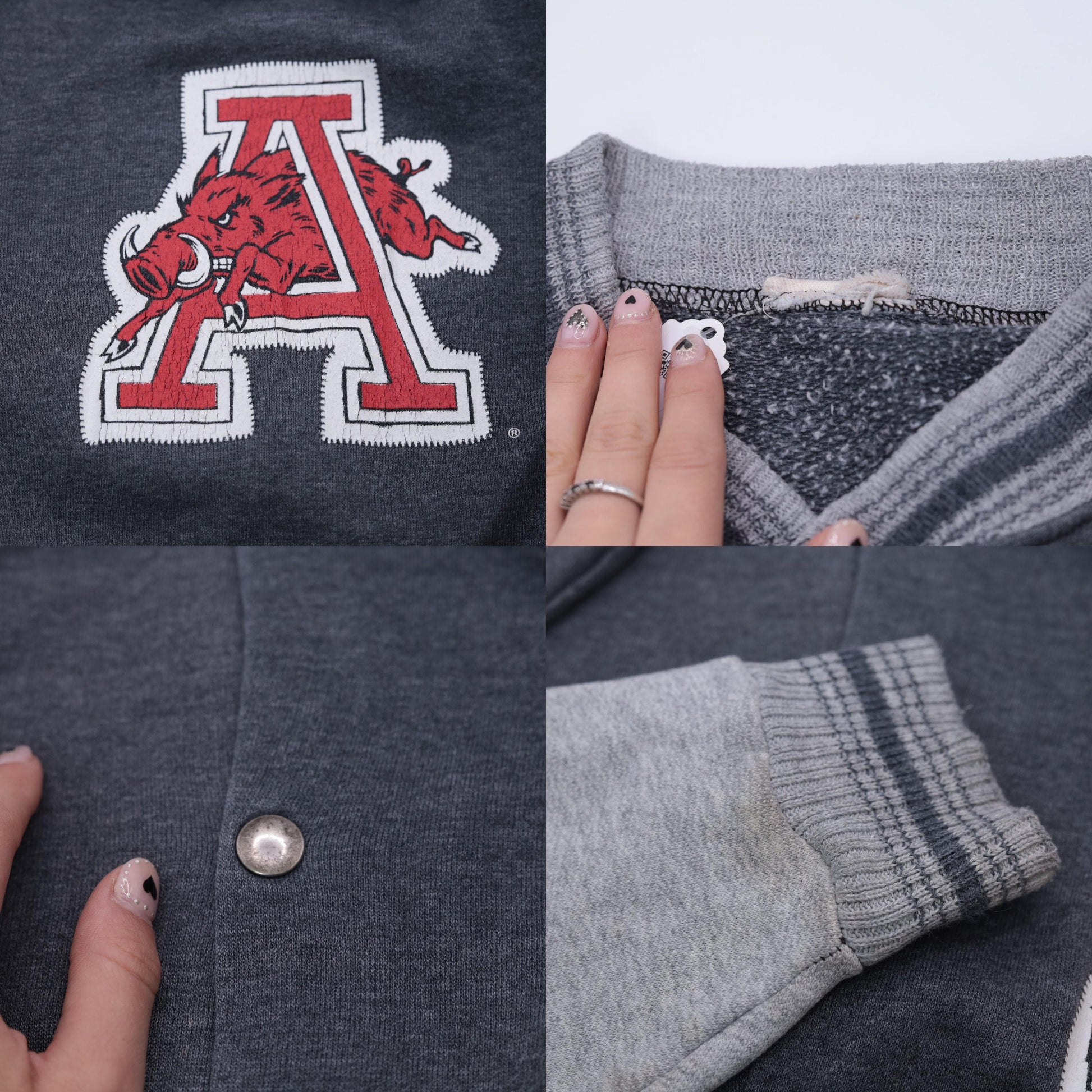 90s Arkansas Razorbacks National Champs Snap Jacket Grey Colorblock Large