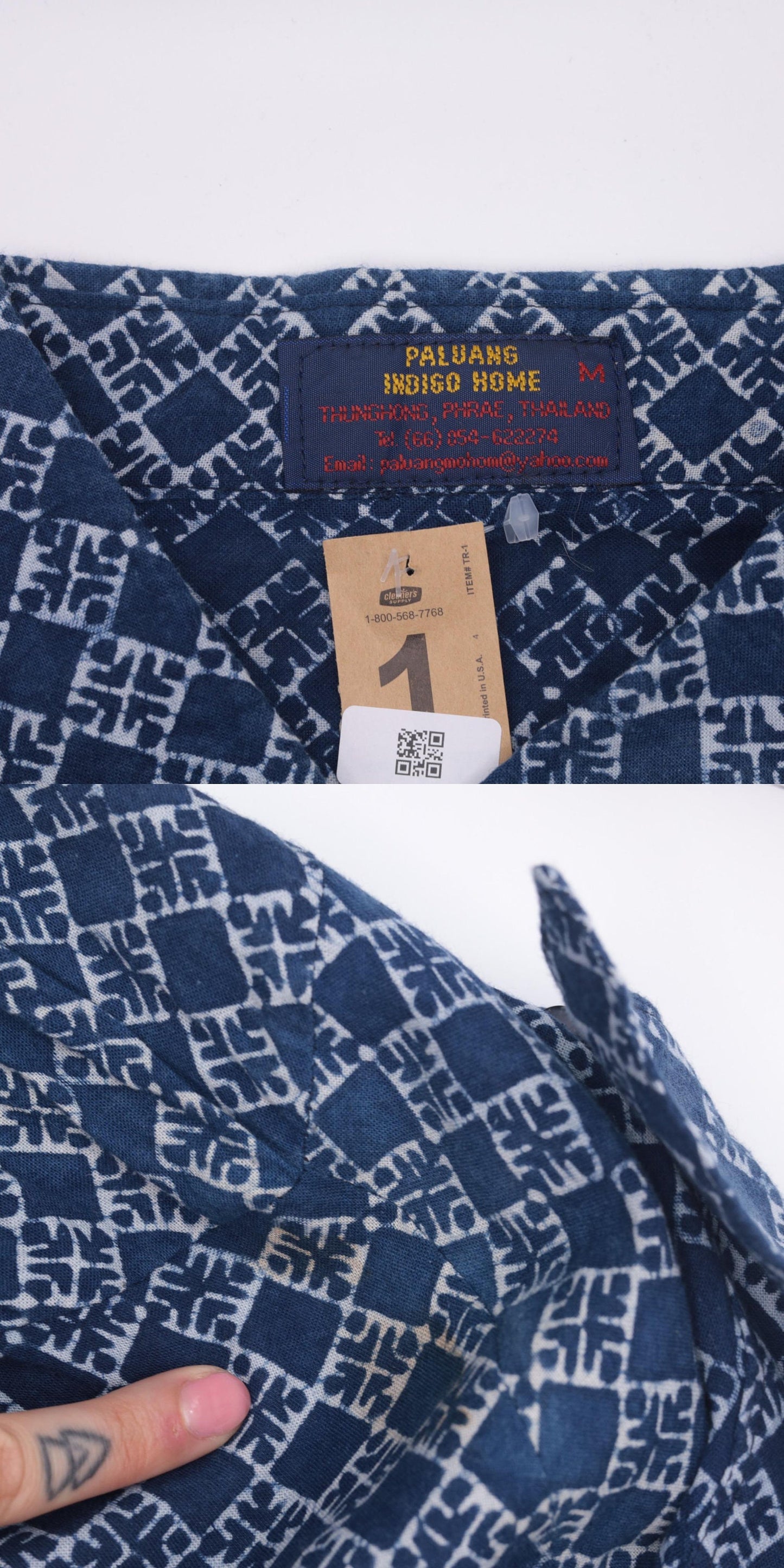 Y2K Blue Batik Elephant Print Button-Up Blouse Long Sleeve Medium
