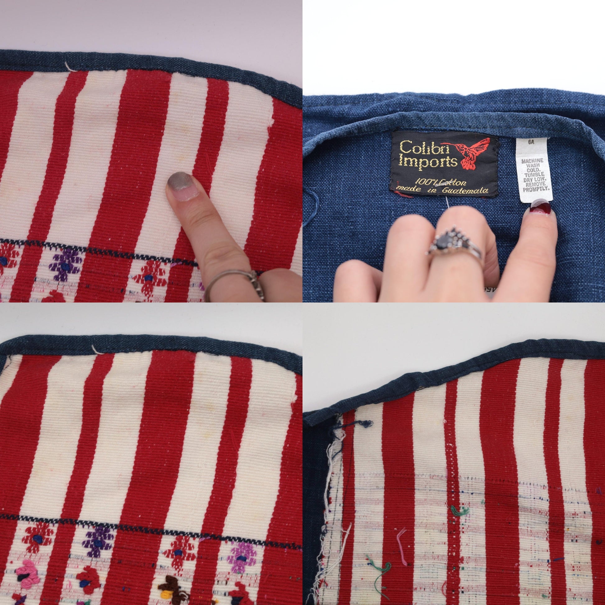 80s Guatemalan Embroidered Vest Red White Striped Animal Pattern Small