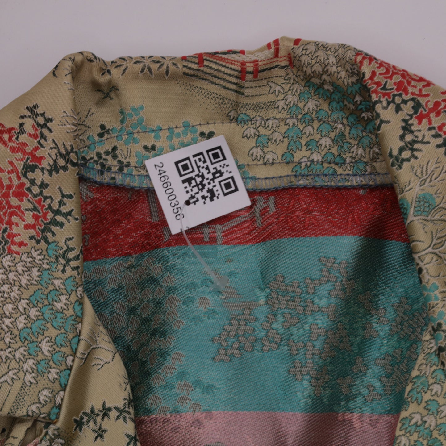 80s Asian Landscape Satin Blazer Yellow Pagoda Print Notched Collar Medium