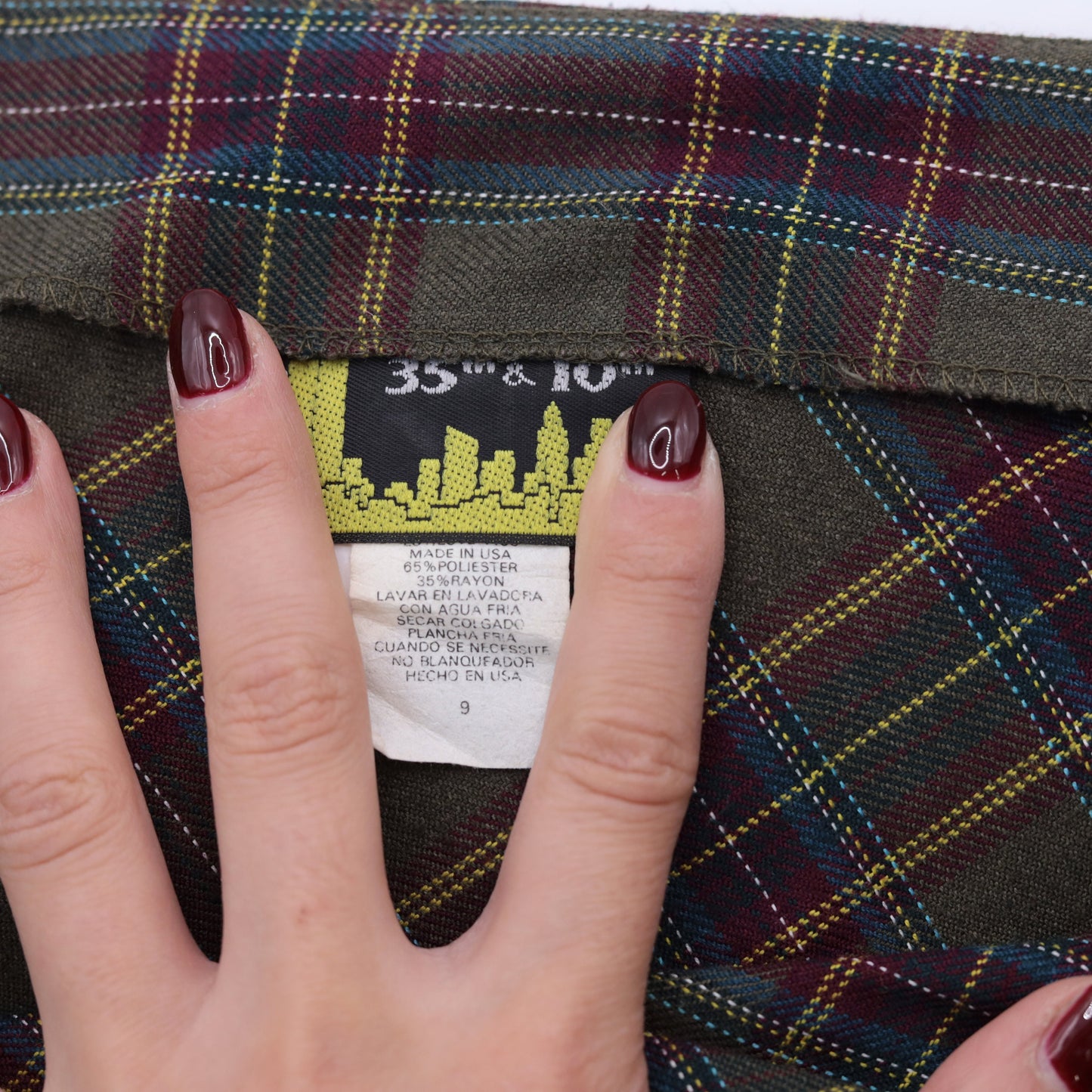00s Plaid Mini Skirt Olive Burgundy Tartan High Waisted School Girl Medium
