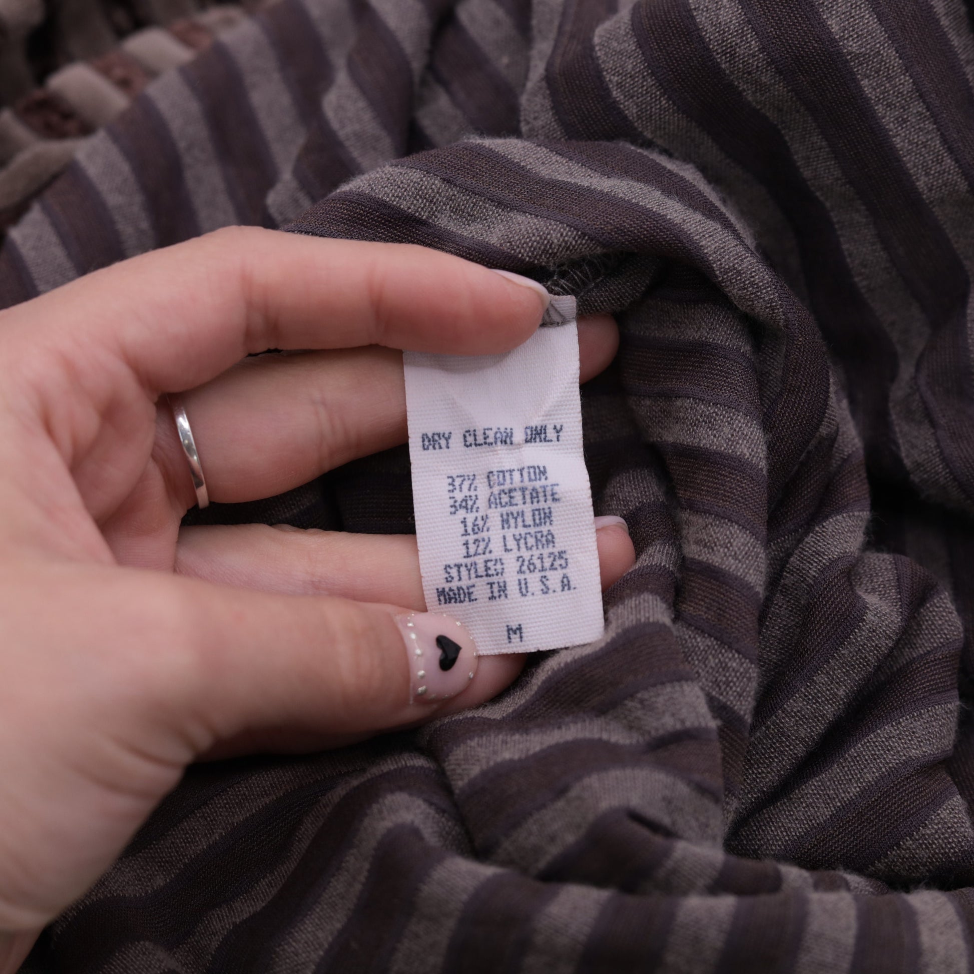 90s Brown Striped Velour Blouse Scoop Neck Long Sleeve Small