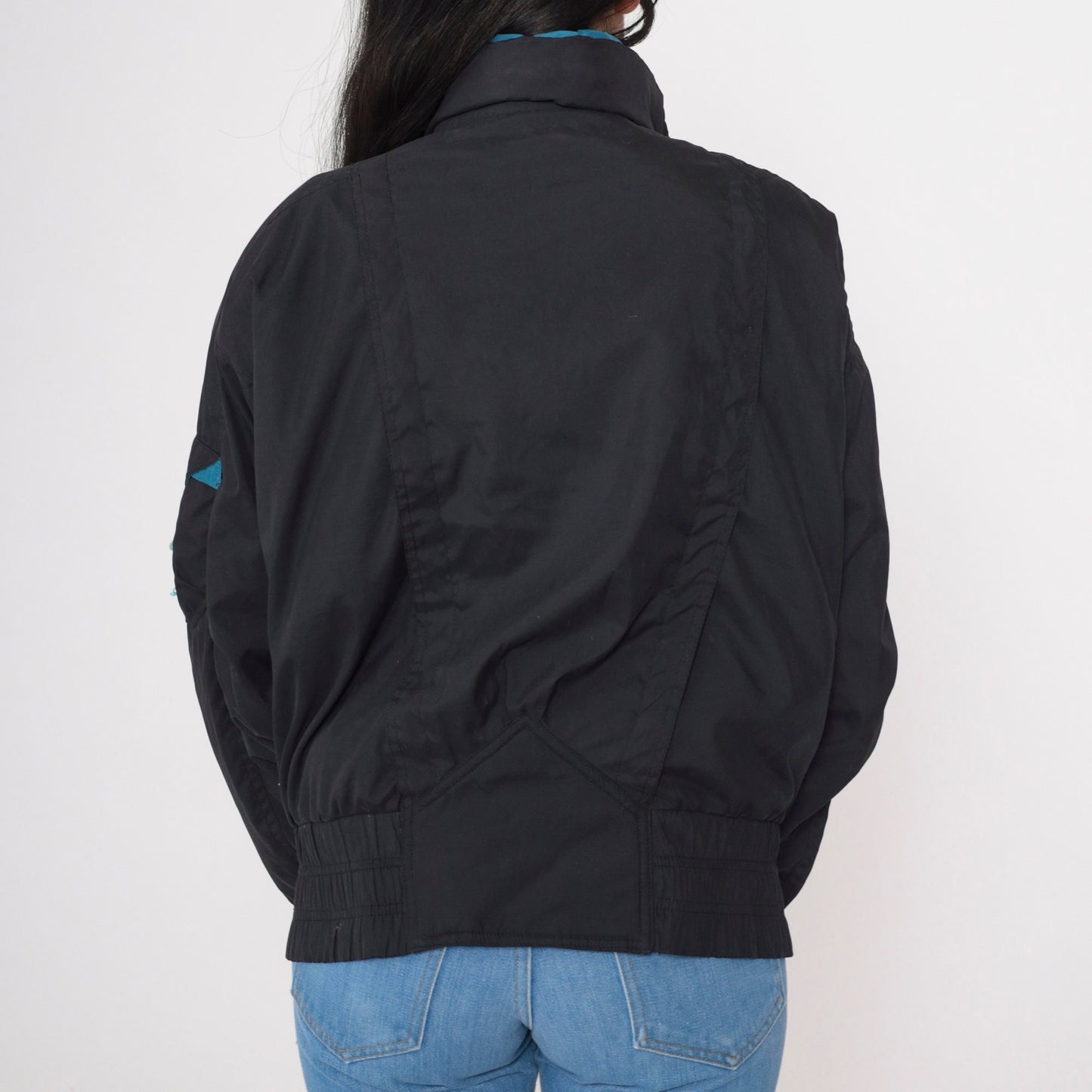 90s Black Puffer Ski Jacket Turquoise Trim Windbreaker Extra Large XL
