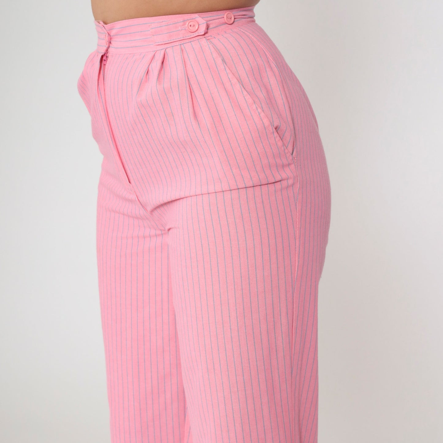 80s Pink Pinstripe High-Rise Pleated Trousers Straight Leg Small