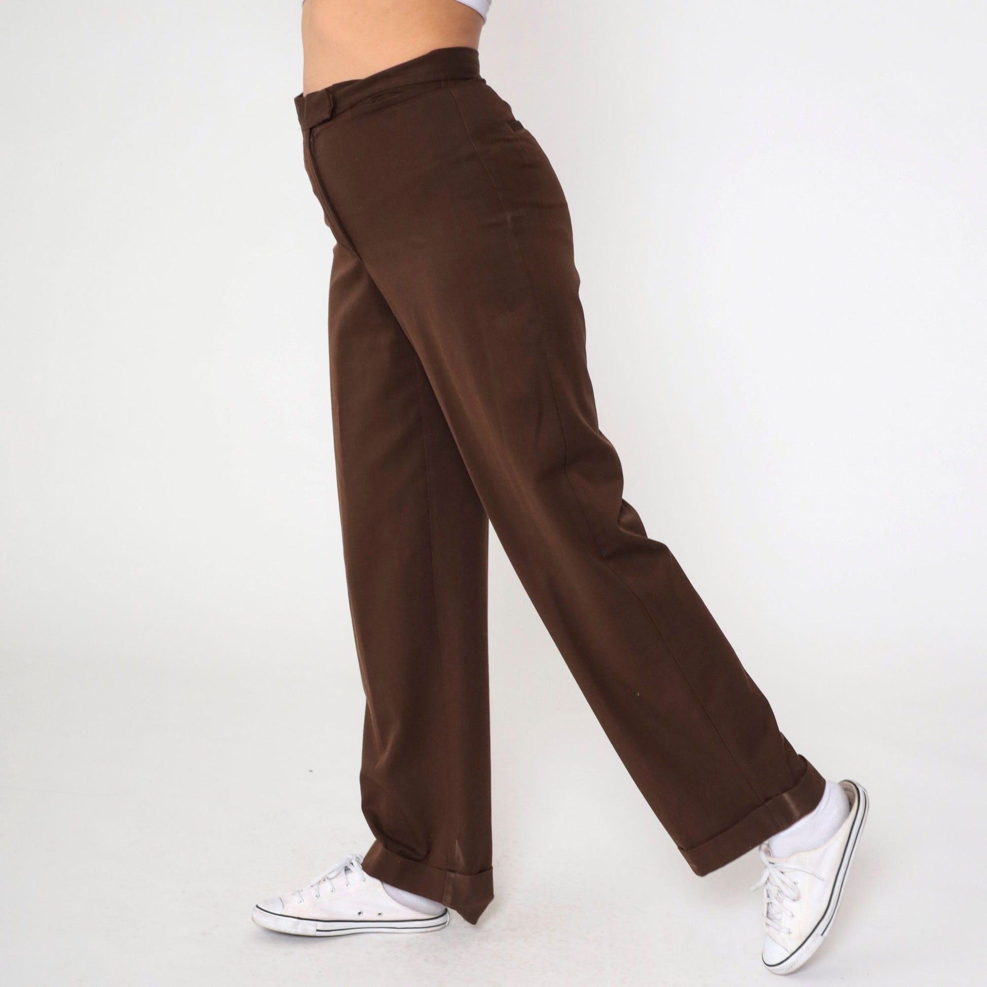 00s Liz Claiborne Brown High-Waisted Cuffed Straight Trousers Small 4