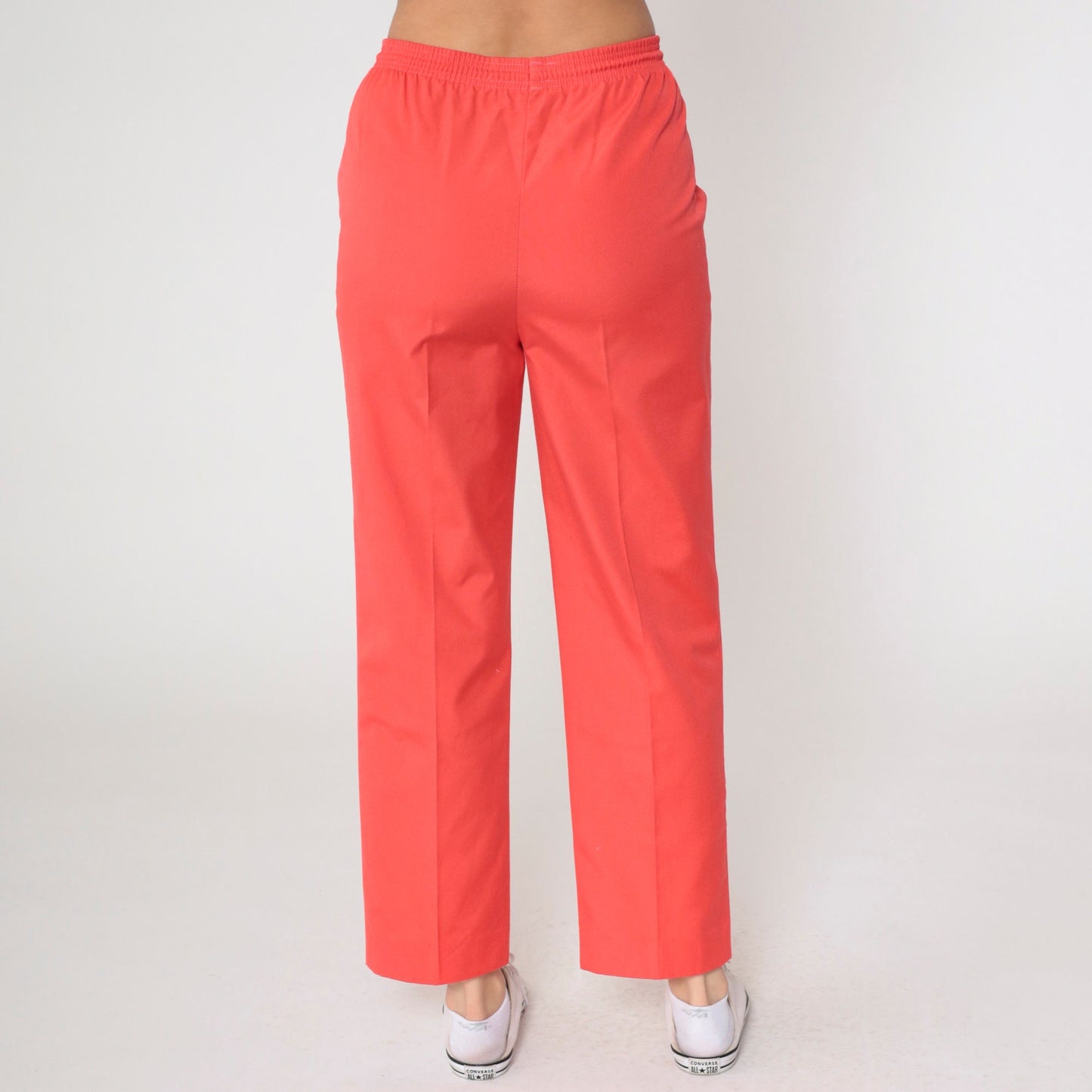 80s Coral Straight Leg Elastic Waist Trousers High Rise Small Medium