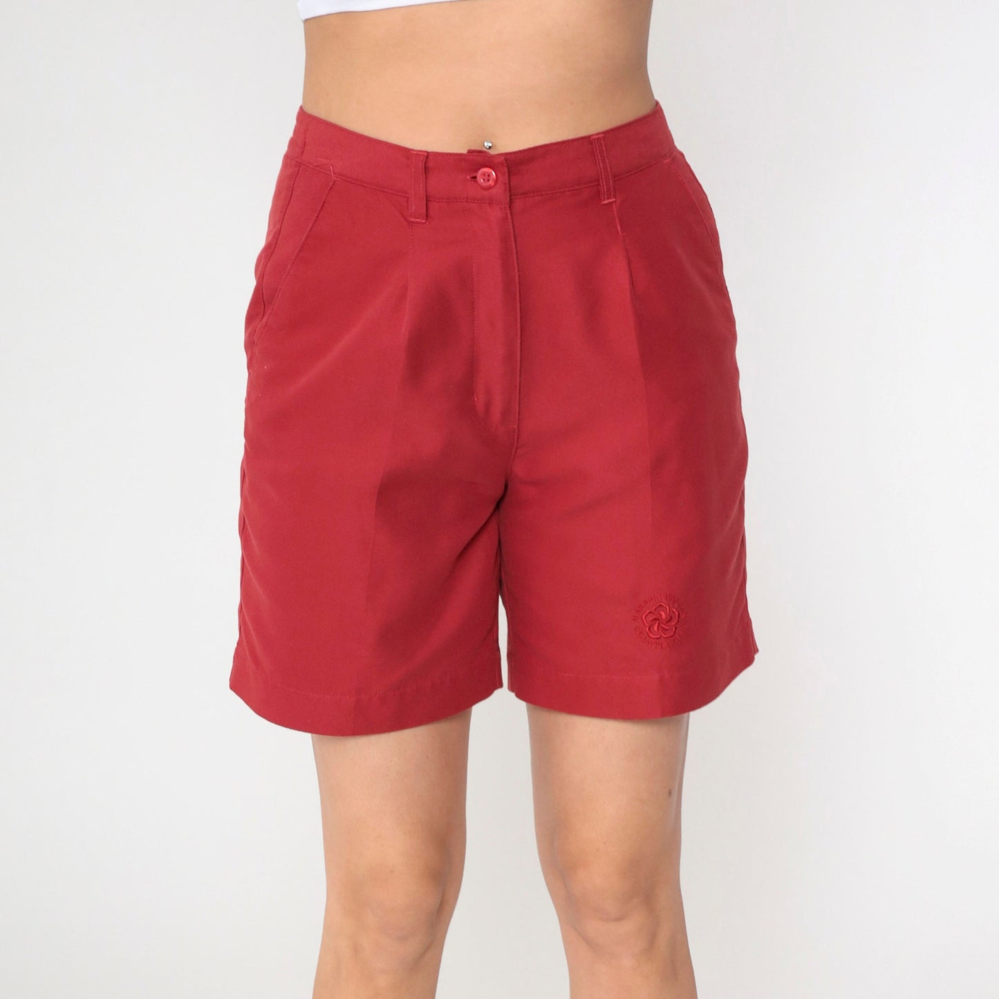 00s Makaha Valley Country Club Red Pleated High-Waist Shorts Small