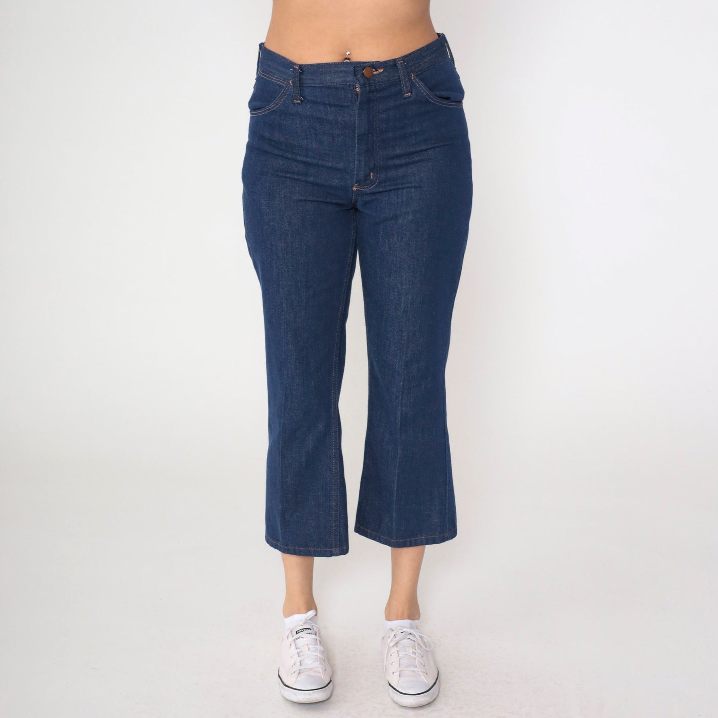 Wrangler 80s Dark Wash High Waisted Bootcut Jeans Cropped Ankle Medium