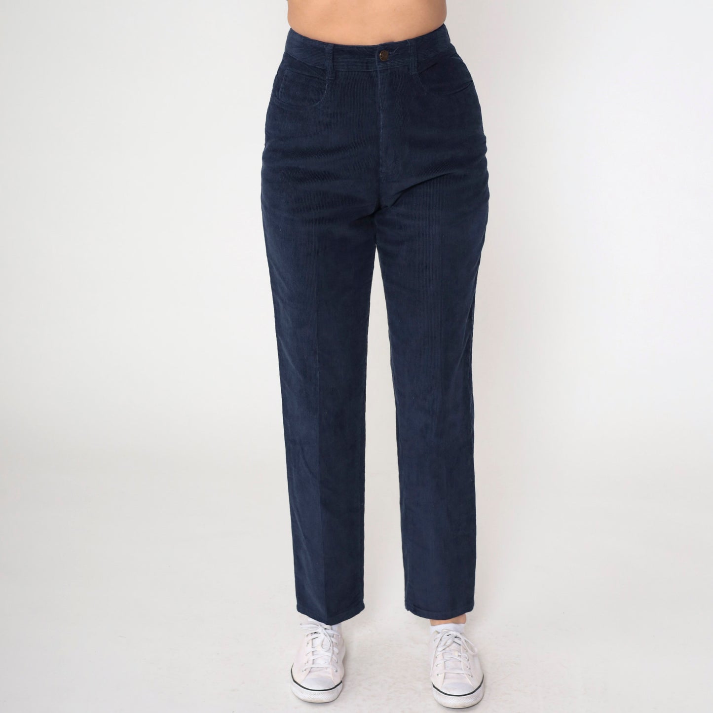 90s Talbots Navy Corduroy High-Waist Trousers Straight Leg Small 4