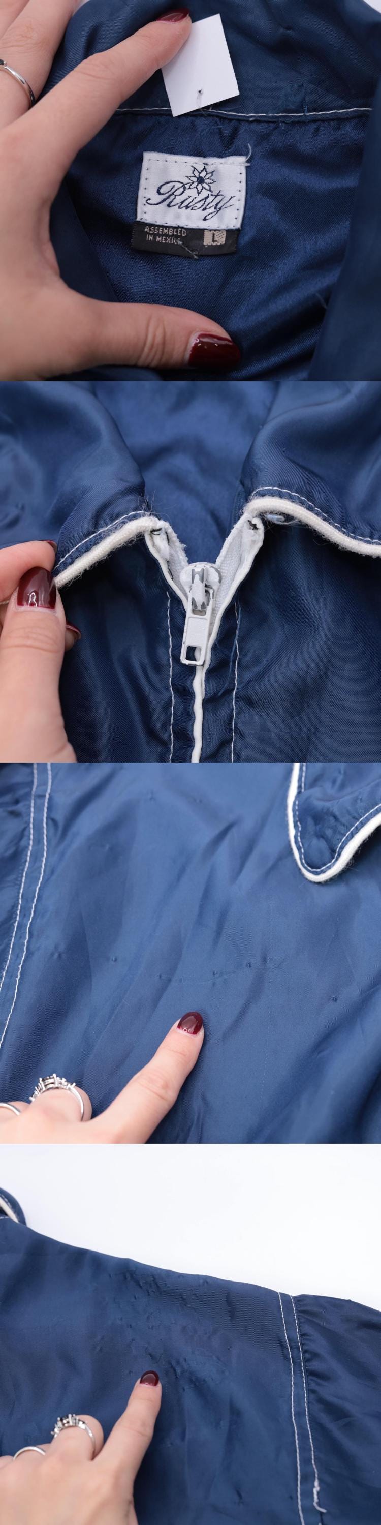 Y2K Rusty Windbreaker Jacket Navy Blue Zip Up Surfer Large L