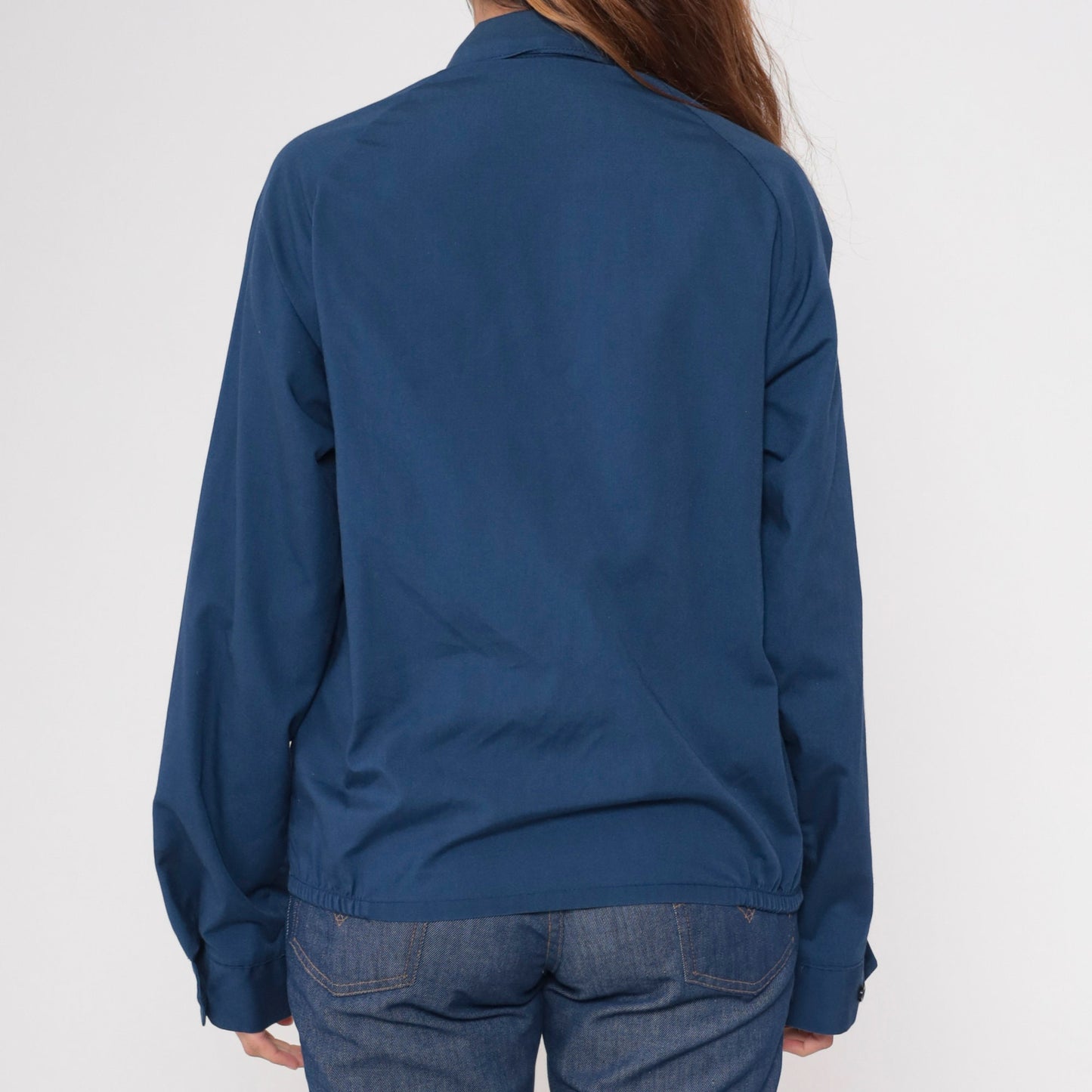 80s Navy Windbreaker Jacket Embroidered Crest Raglan Zip Medium
