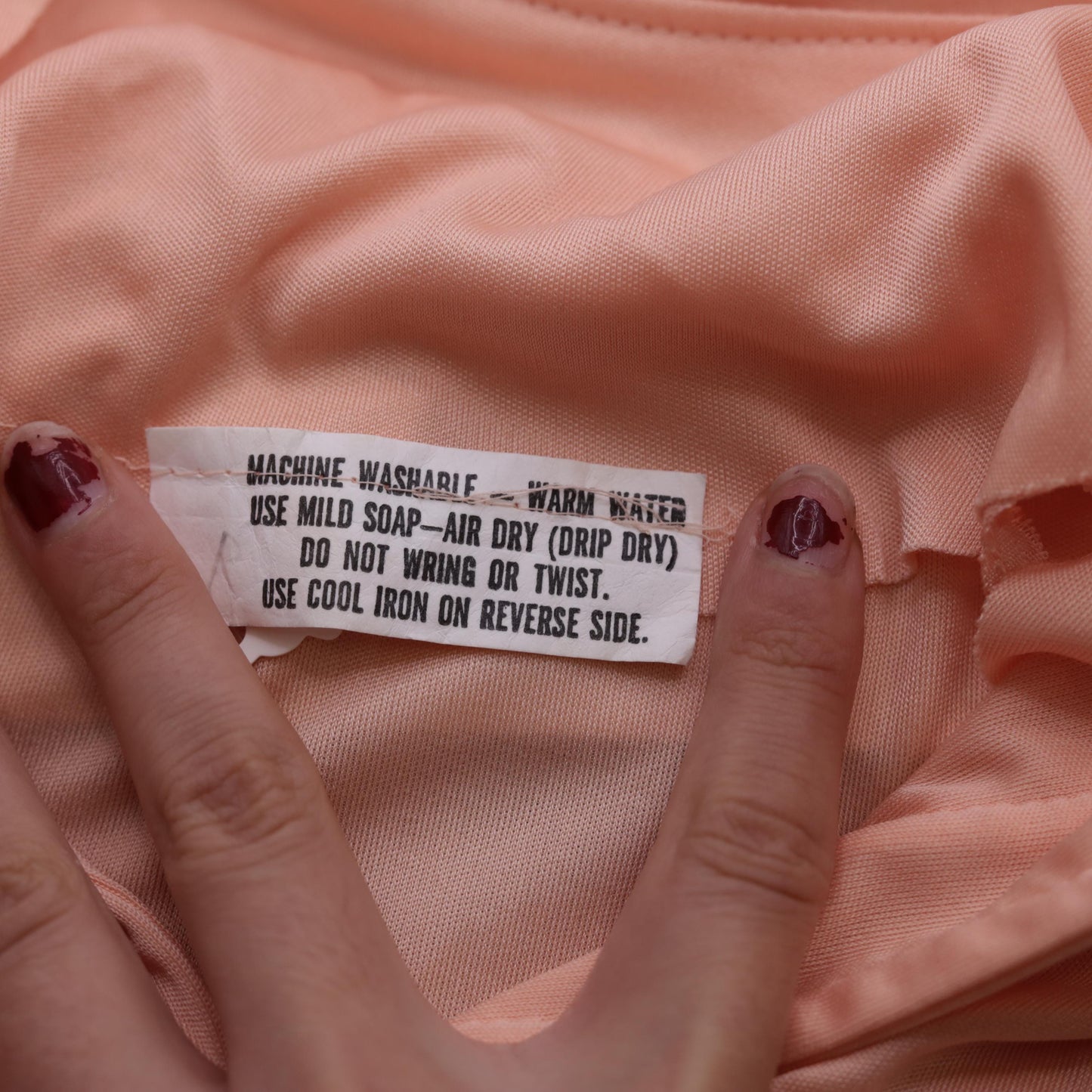 70s Peach Midi Dress Puff Sleeve Collared V-Neck High Waist Tie Side Medium