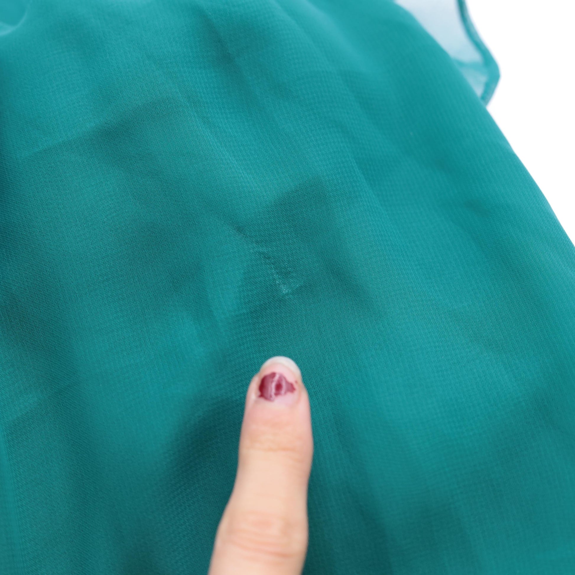 70s Teal Chiffon Maxi Dress High Waist Ruffle Sheer Sleeves Small