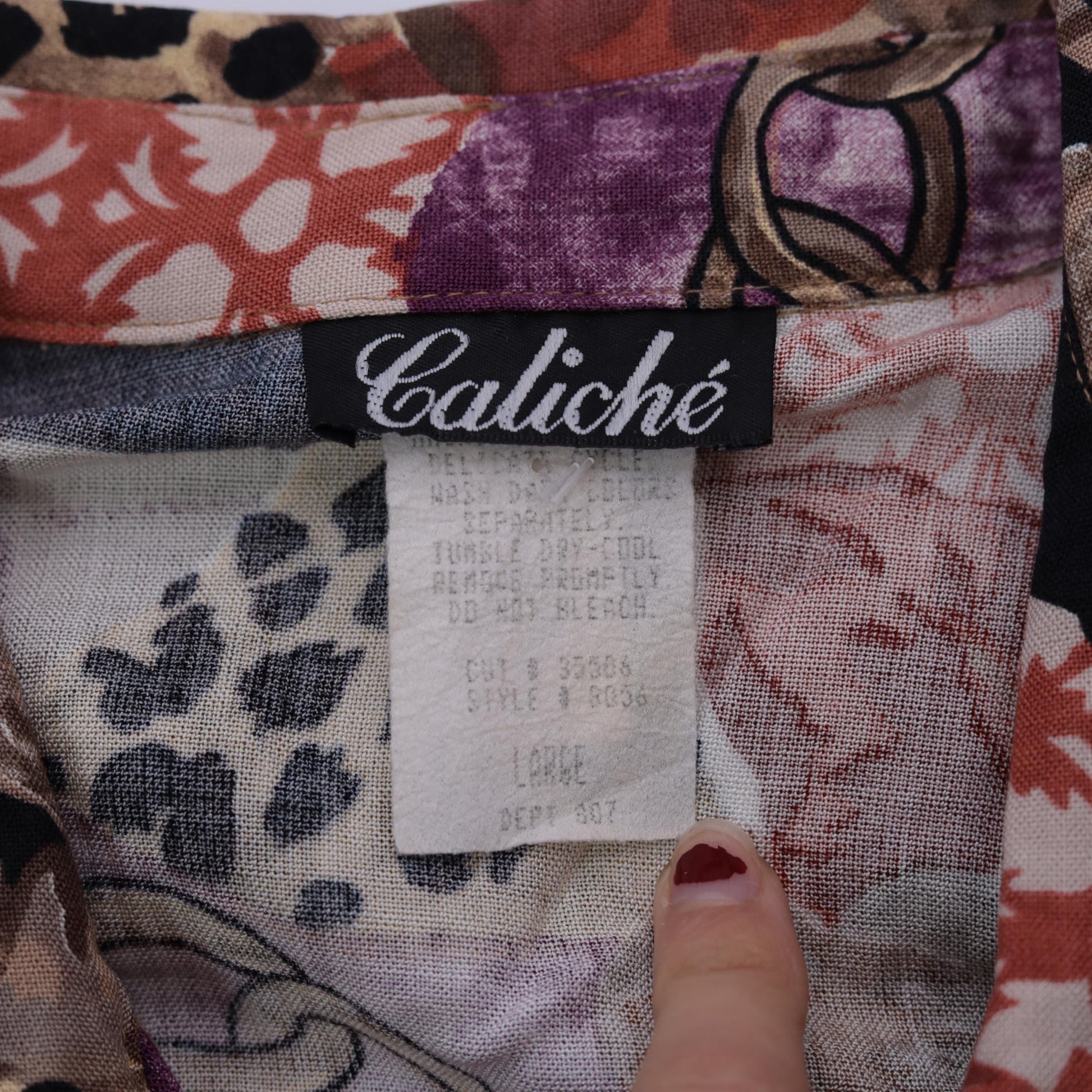 90s Caliche Mixed Print Button Up Blouse Floral Leopard Chain Coral Taupe Large L