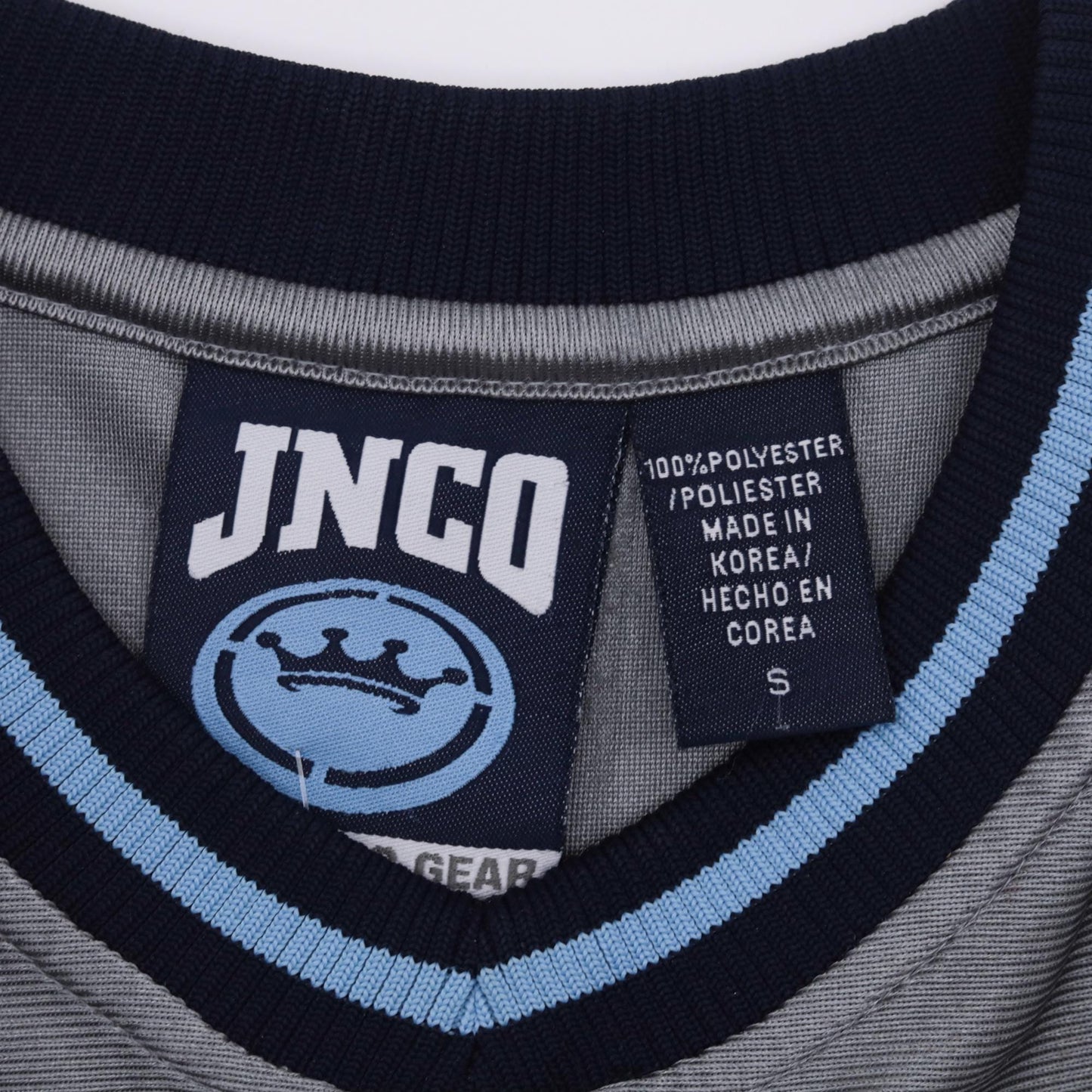 Y2K JNCO Winged Sabertooth Gargoyle Jersey Grey Blue V-Neck Small S