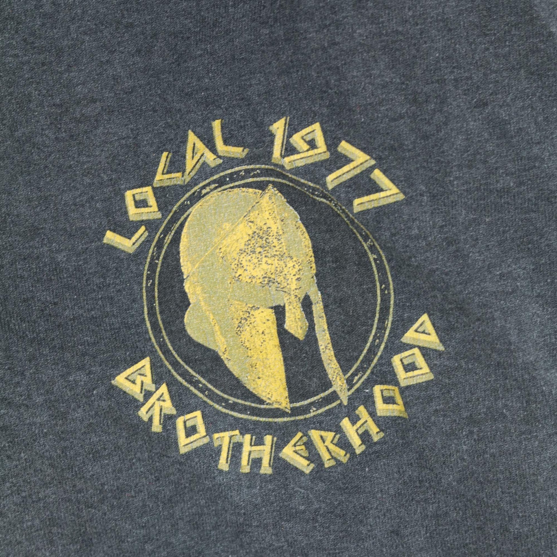 90s Carpenter T-Shirt Spartan Helmet Labor Omnia Vincit Gold Charcoal Large L