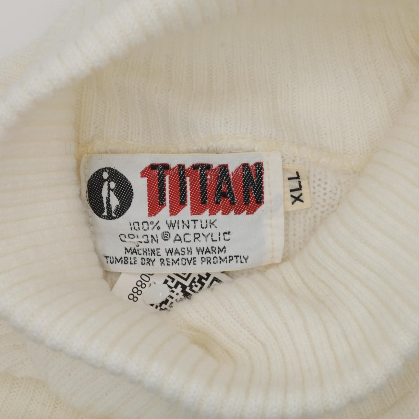 80s White Cable Knit Turtleneck Sweater Pullover Extra Large Long