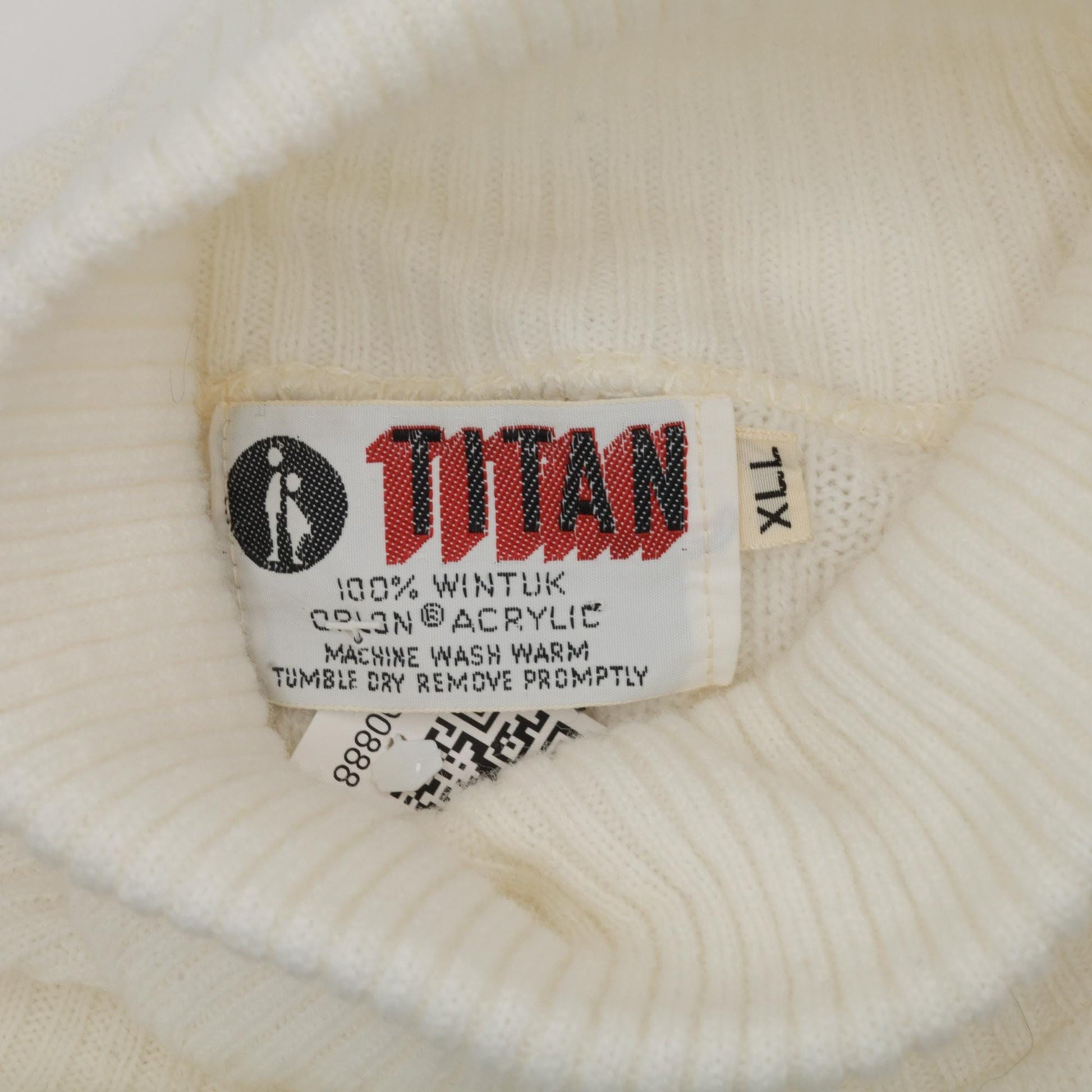 80s White Cable Knit Turtleneck Sweater Pullover Extra Large Long