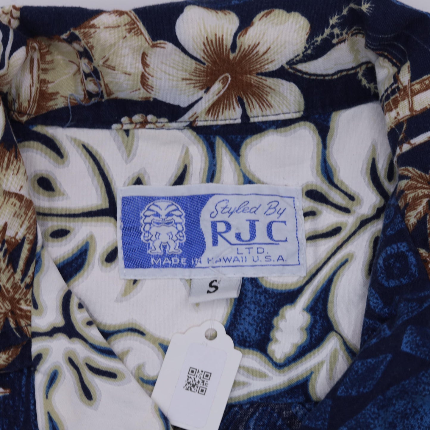 90s RJC Hawaiian Shirt Blue Tropical Floral Hibiscus Aloha Small