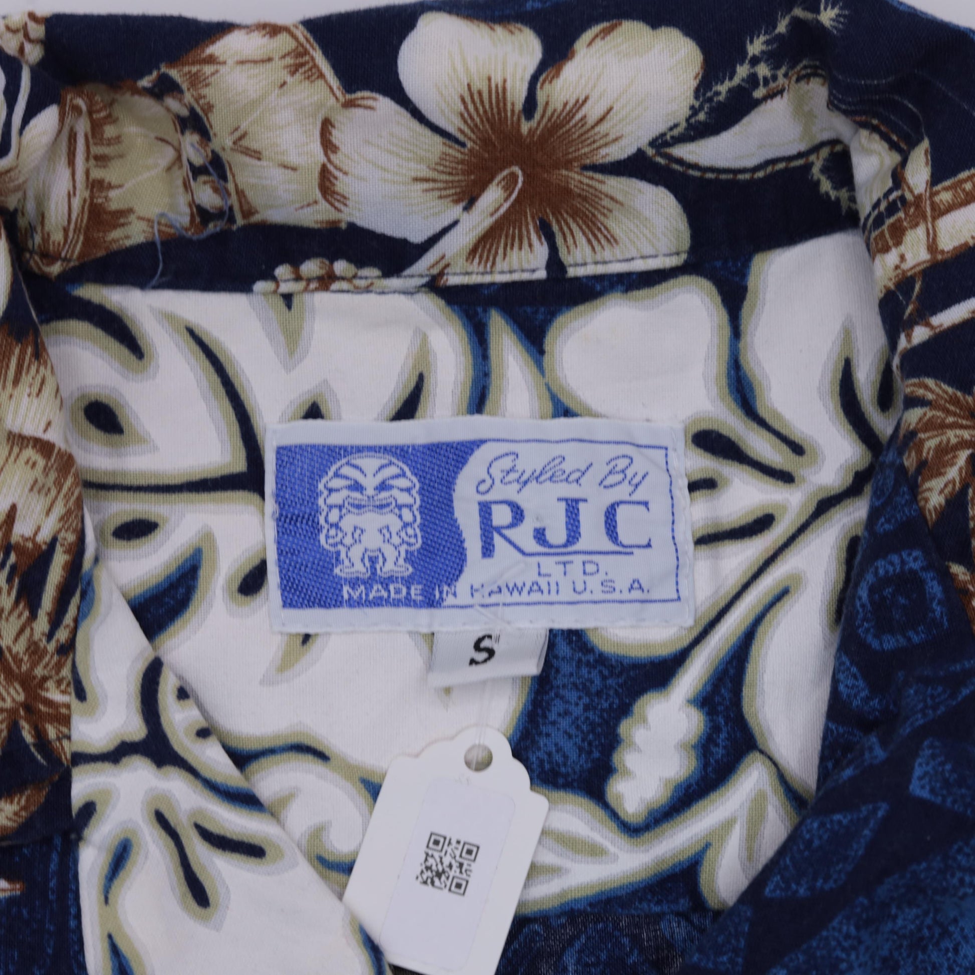 90s RJC Hawaiian Shirt Blue Tropical Floral Hibiscus Aloha Small