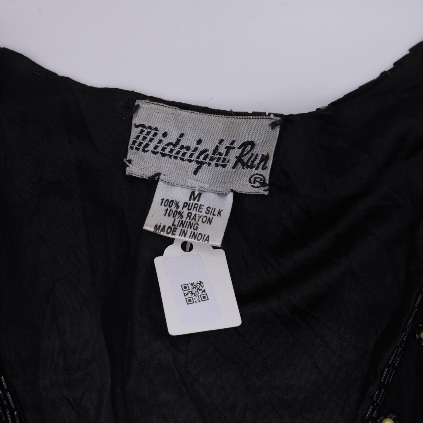 90s Midnight Run Black Silk Beaded Vest Gold Leaf Sequin Deep V Medium