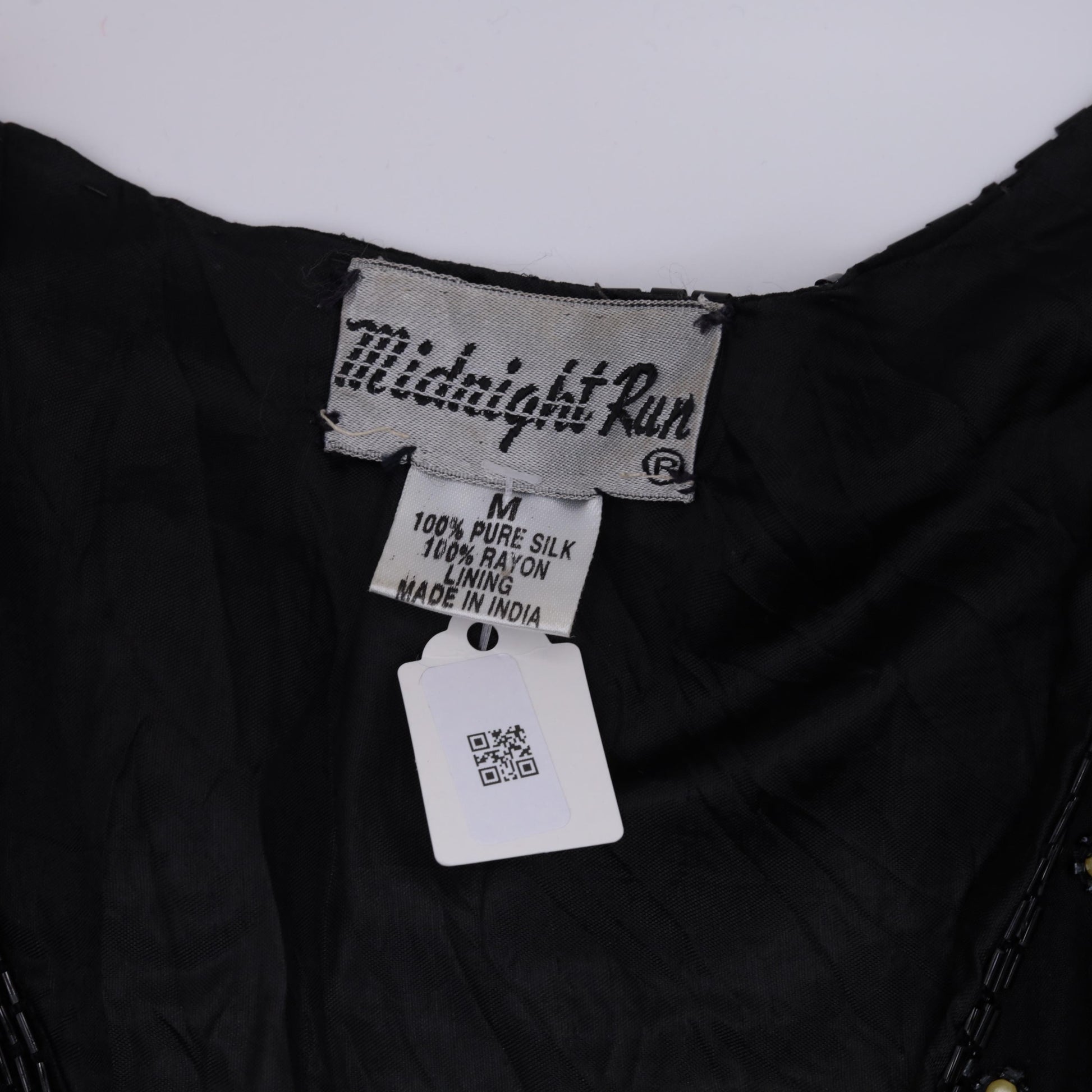 90s Midnight Run Black Silk Beaded Vest Gold Leaf Sequin Deep V Medium