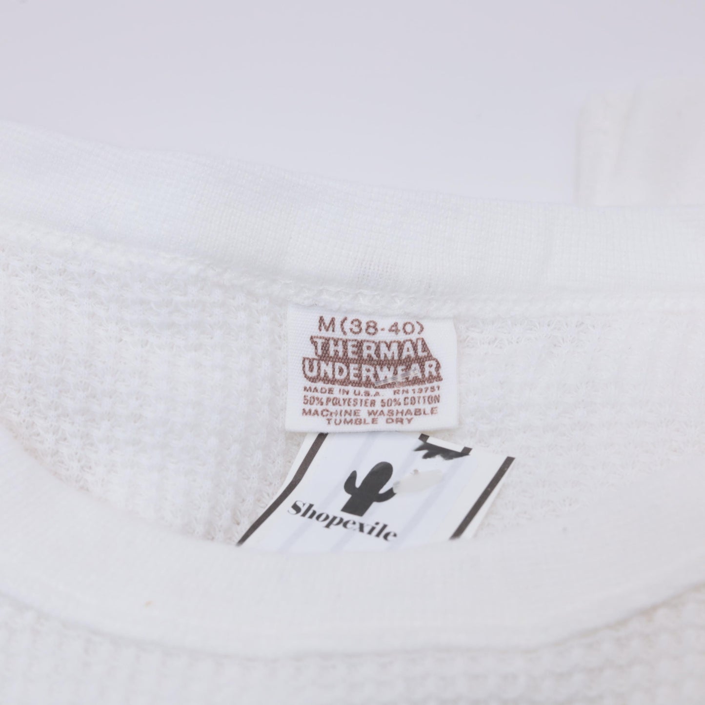 80s White Thermal Waffle Knit Long Sleeve Undershirt Small