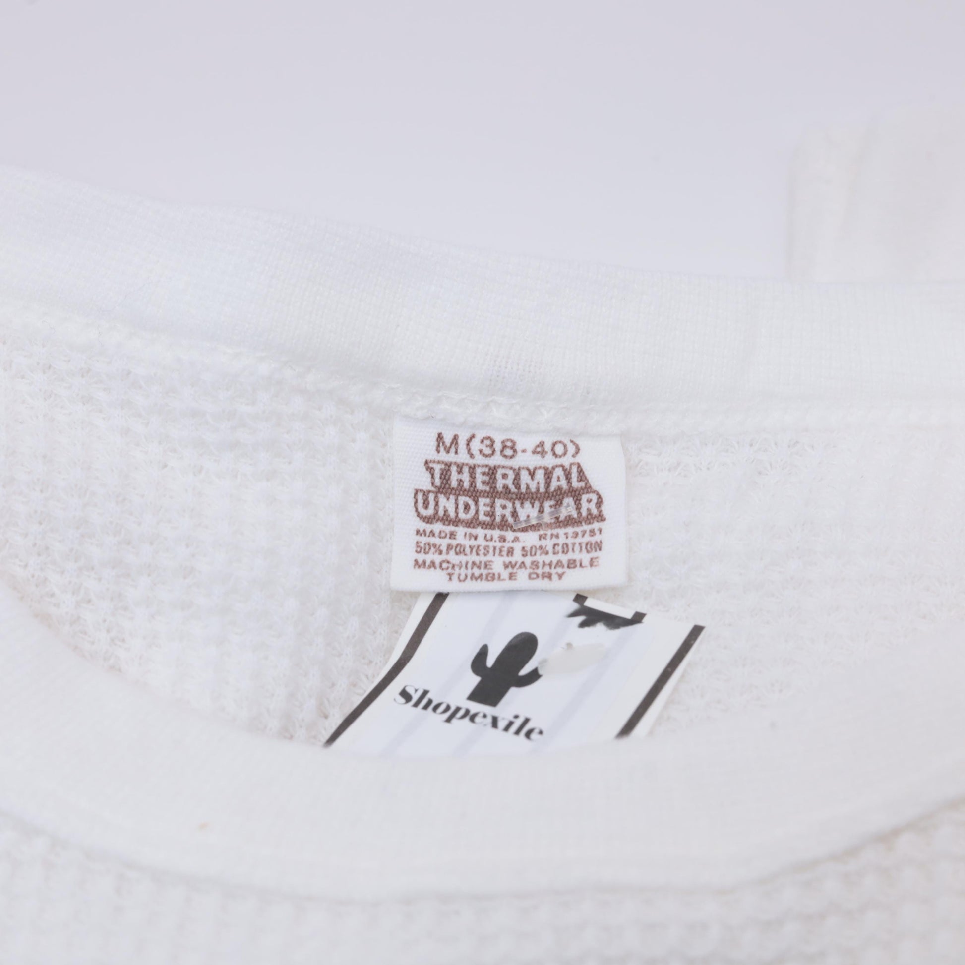 80s White Thermal Waffle Knit Long Sleeve Undershirt Small