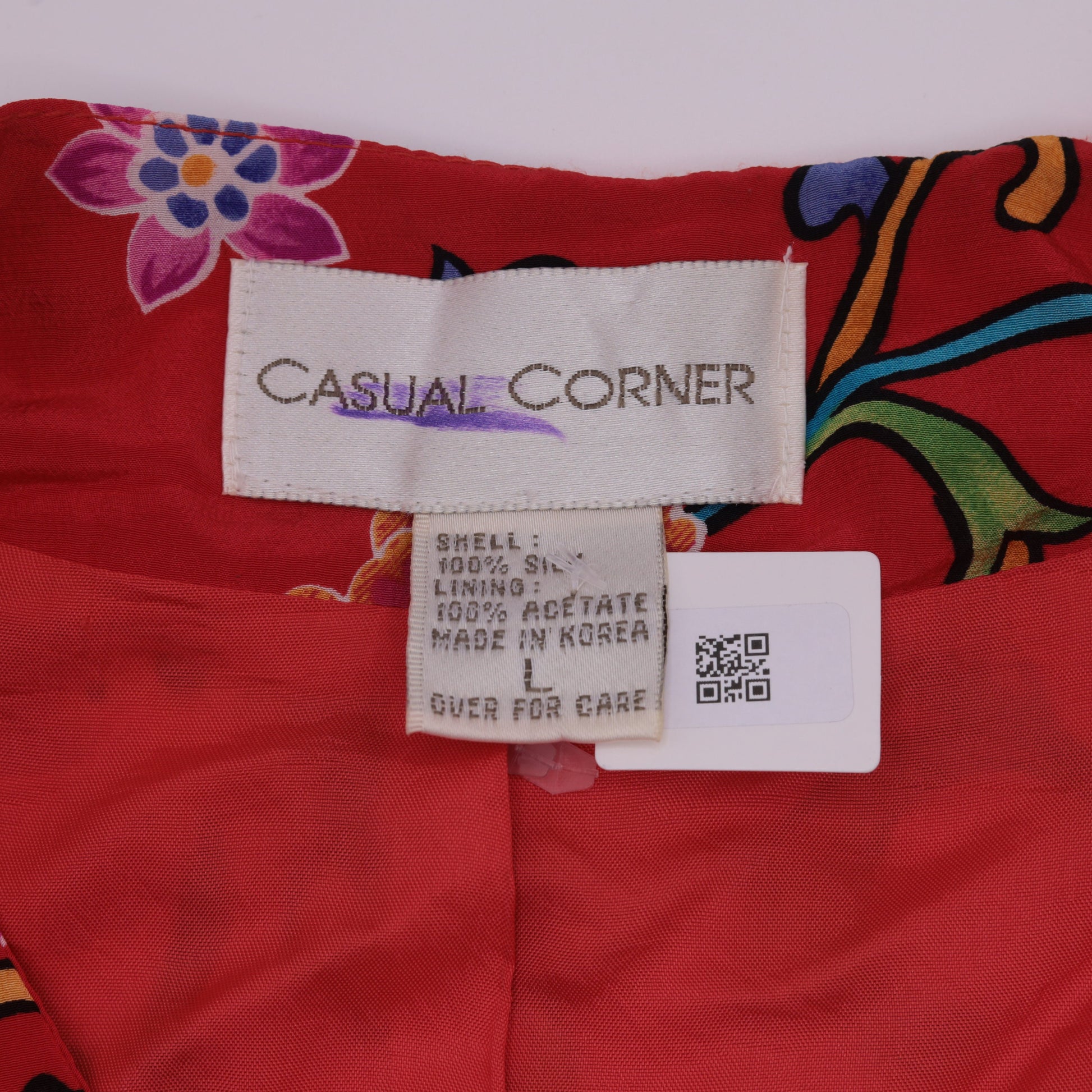 90s Casual Corner Silk Vest Red Floral Print Button Up V Neck Small