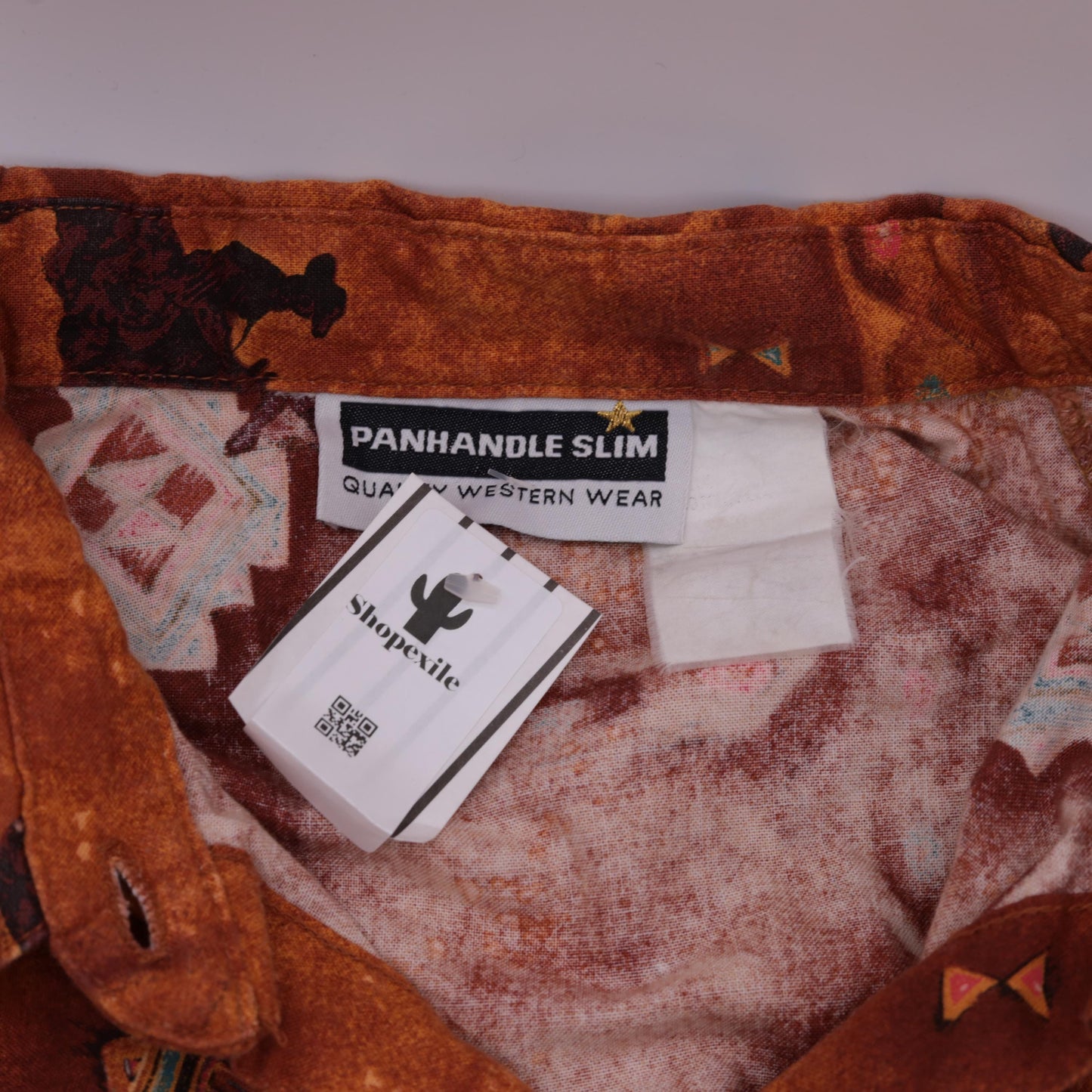 90s Panhandle Slim Western Cowboy Shirt Burnt Orange Horse Print Small