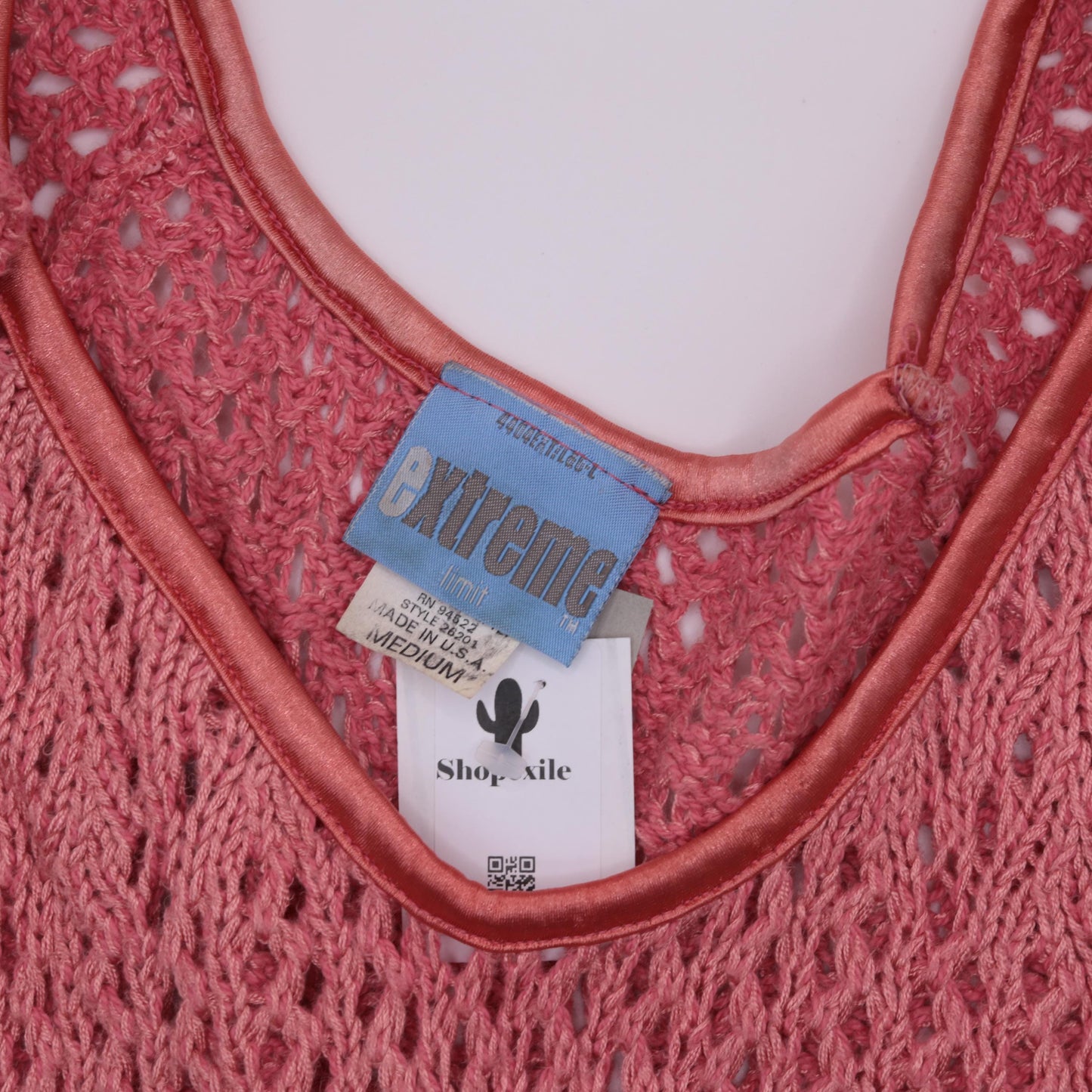 90s Pink Crochet Short Sleeve Top Sheer Knit Blouse Small