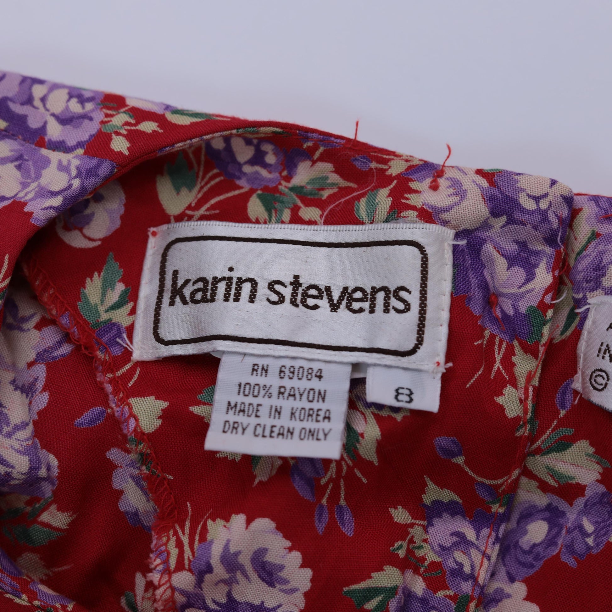 90s Karin Stevens Floral Midi Dress Red Puff Sleeve High Waist Medium 8