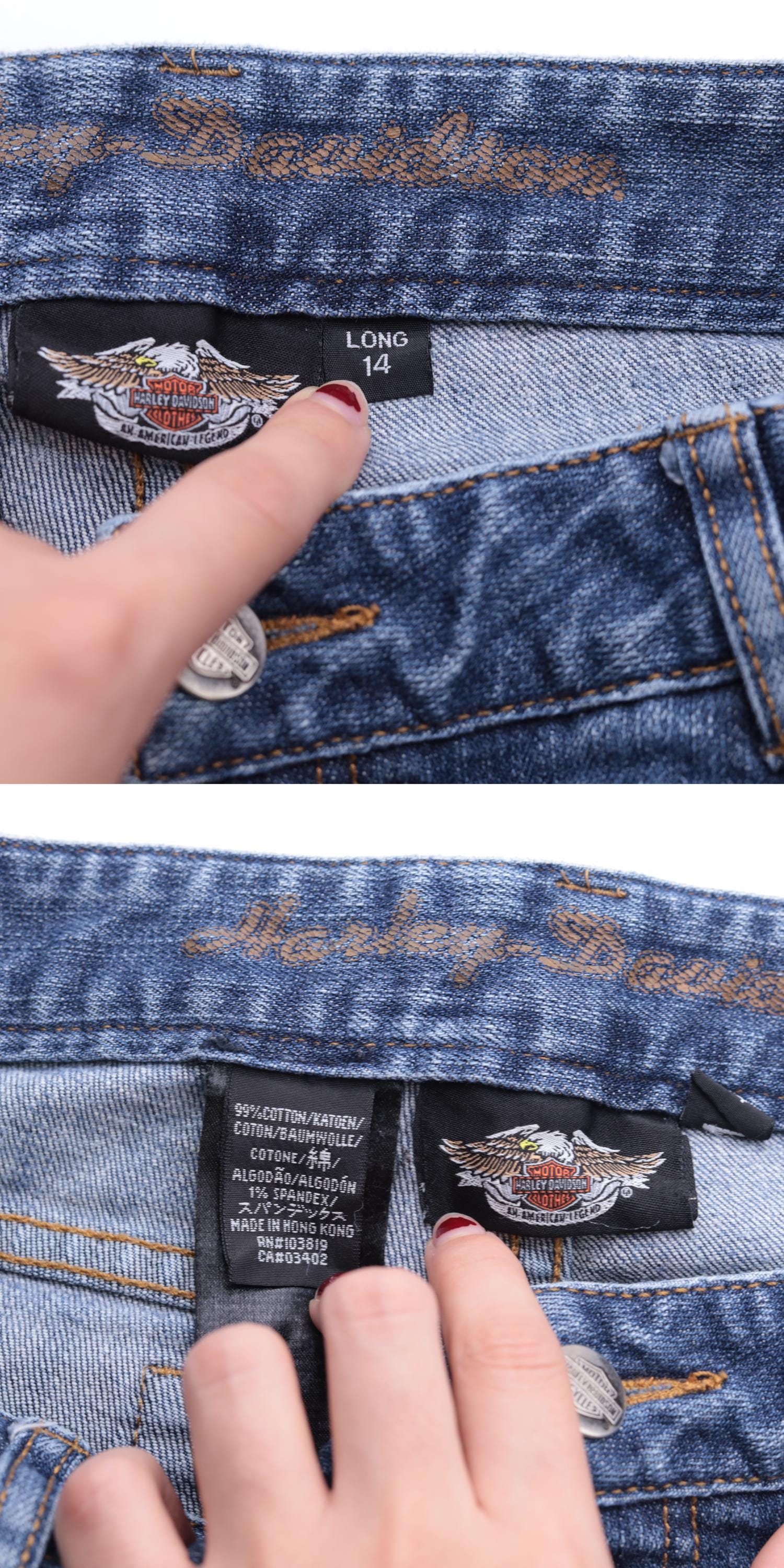 Harley Davidson Y2K Medium Wash Flared Jeans Mid Rise Bootcut Long 14