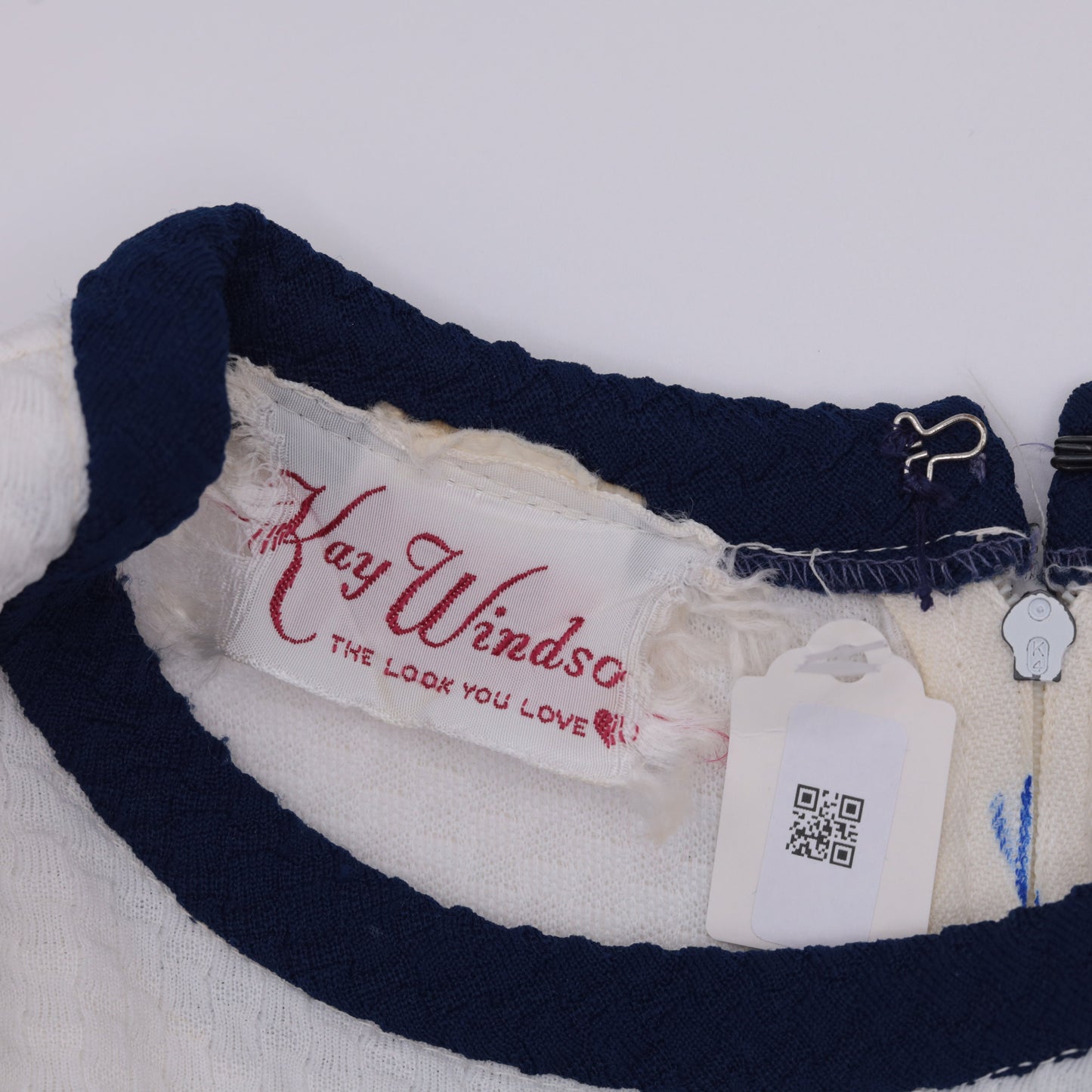 60s Kay Windsor Striped A-Line Dress Navy White Knee-Length Sleeveless Medium