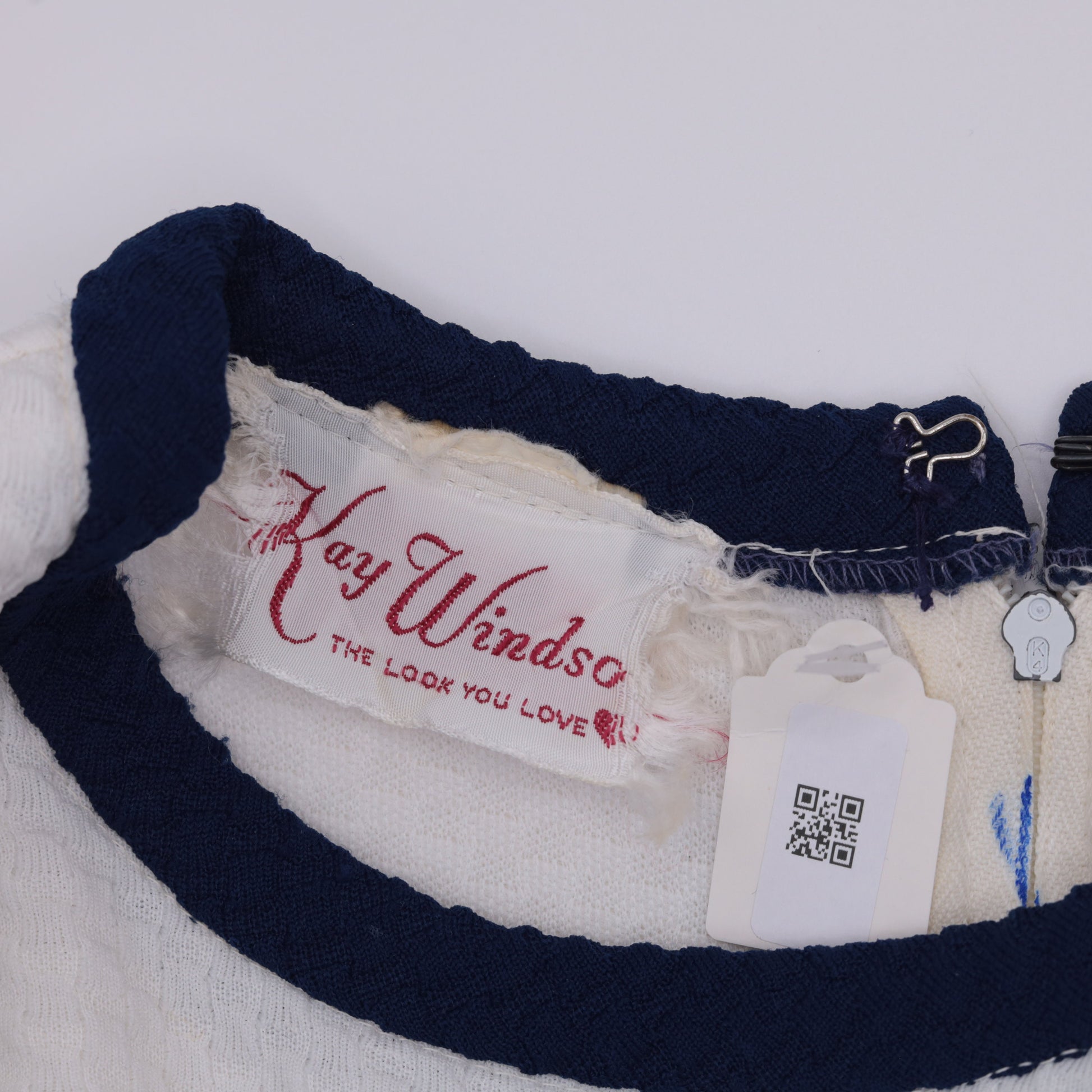 60s Kay Windsor Striped A-Line Dress Navy White Knee-Length Sleeveless Medium