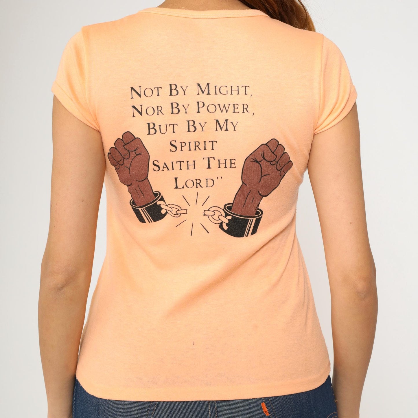 70s Amazing Grace Outreach Peach Graphic Tee Bible Verse Dove Small S