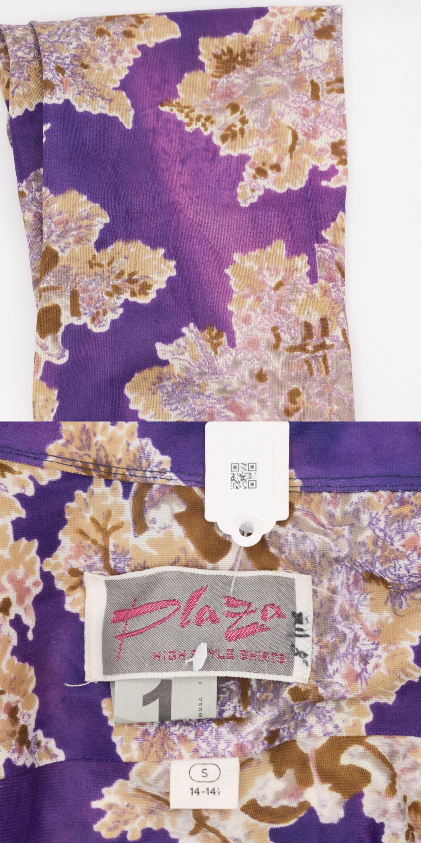 70s Purple Pastoral Lute Player Dagger Collar Shirt Long Sleeve Extra Small
