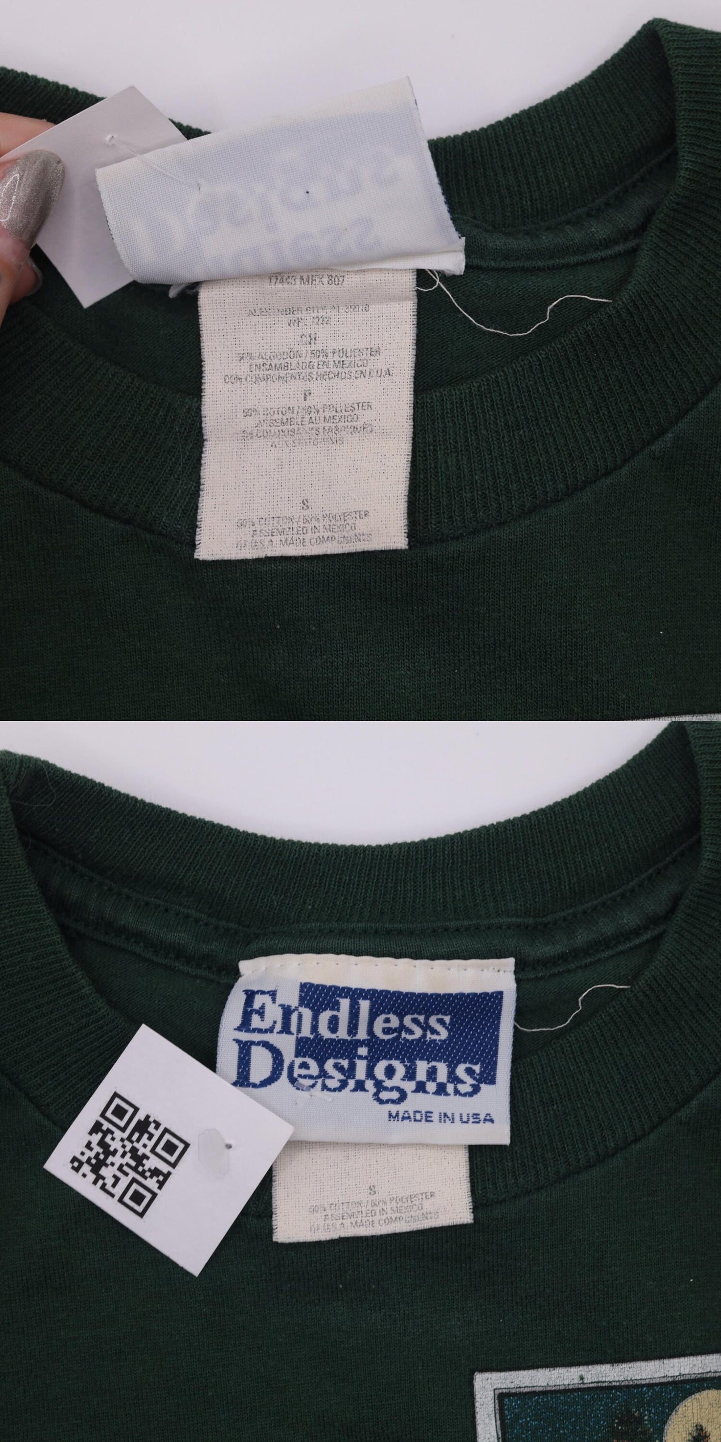 90s Wolf Graphic T-Shirt Green Cotton Crewneck Small S