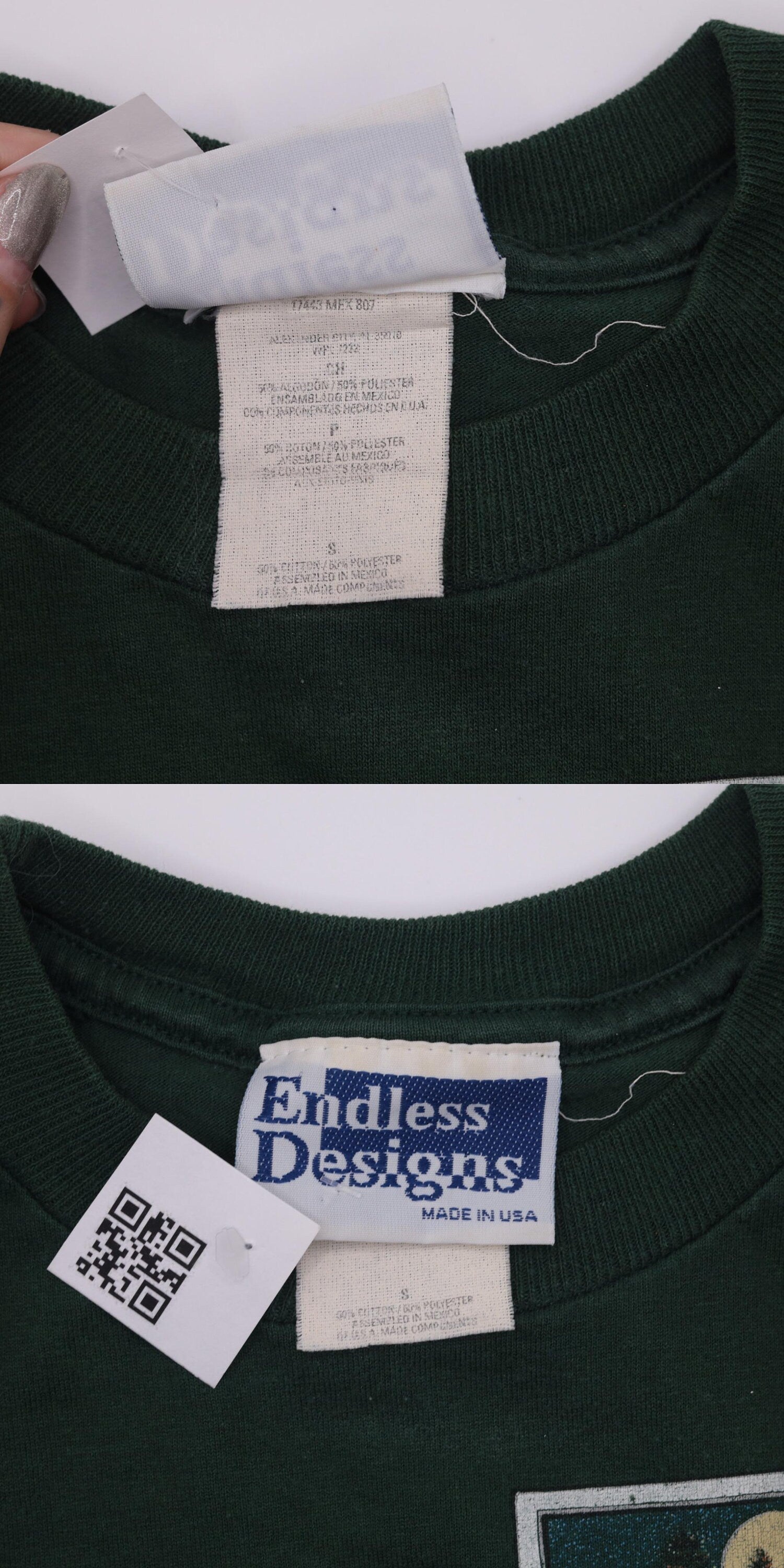90s Wolf Graphic T-Shirt Green Cotton Crewneck Small S