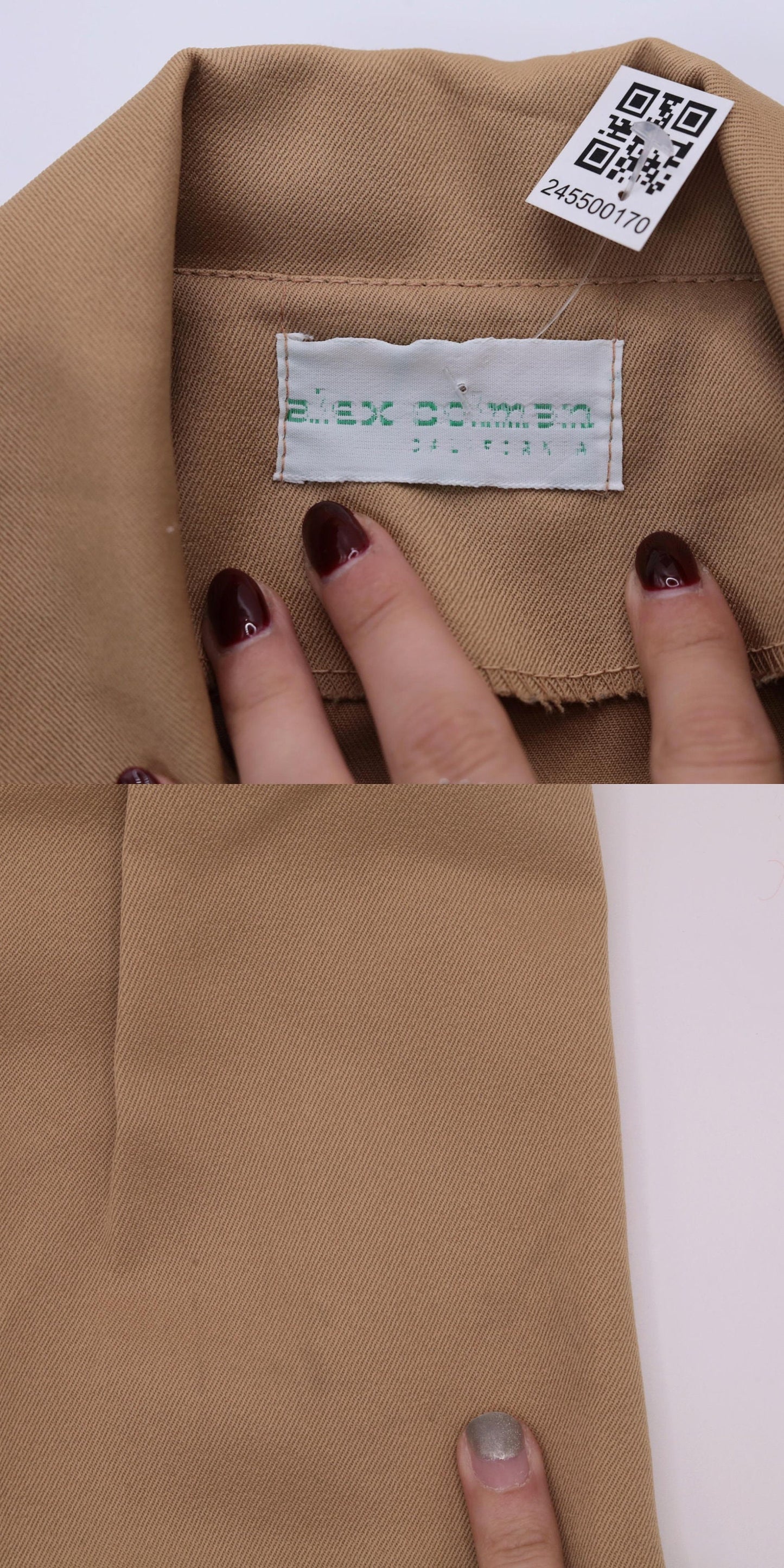 70s Tan Button-Up Blouse Dagger Collar Long Sleeve Pocket Shirt Small