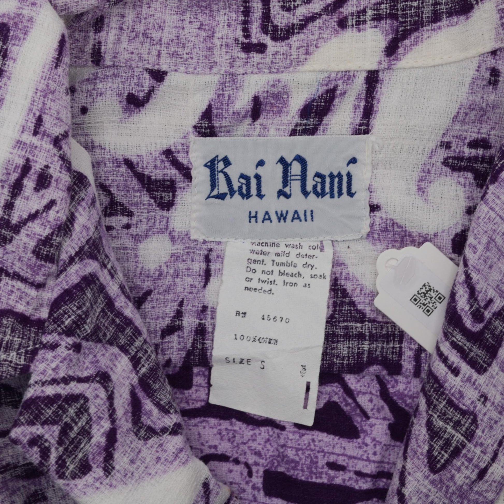 70s Rai Dani Hawaii Purple Floral Geometric Button-Up Shirt Extra Small
