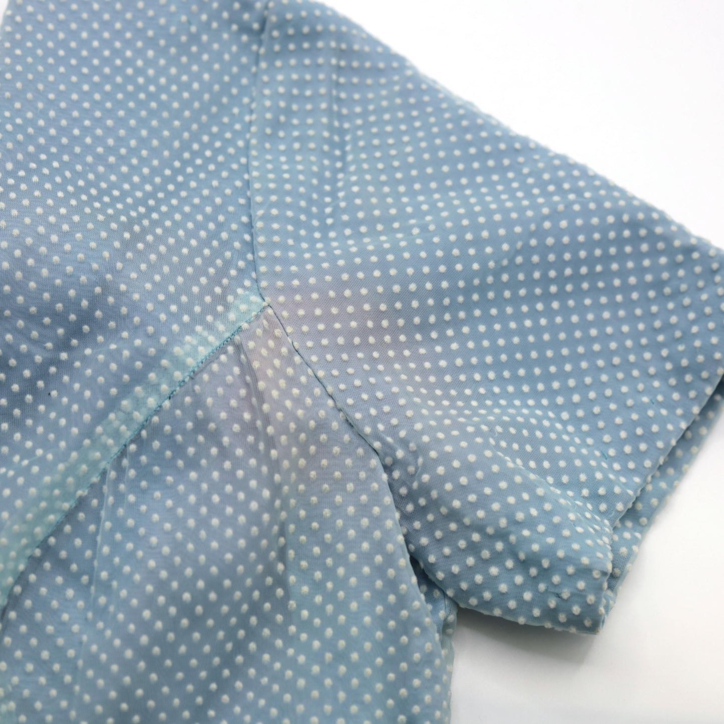 1970s Swiss Dot Babydoll Mini Dress Baby Blue Empire Waist Extra Small