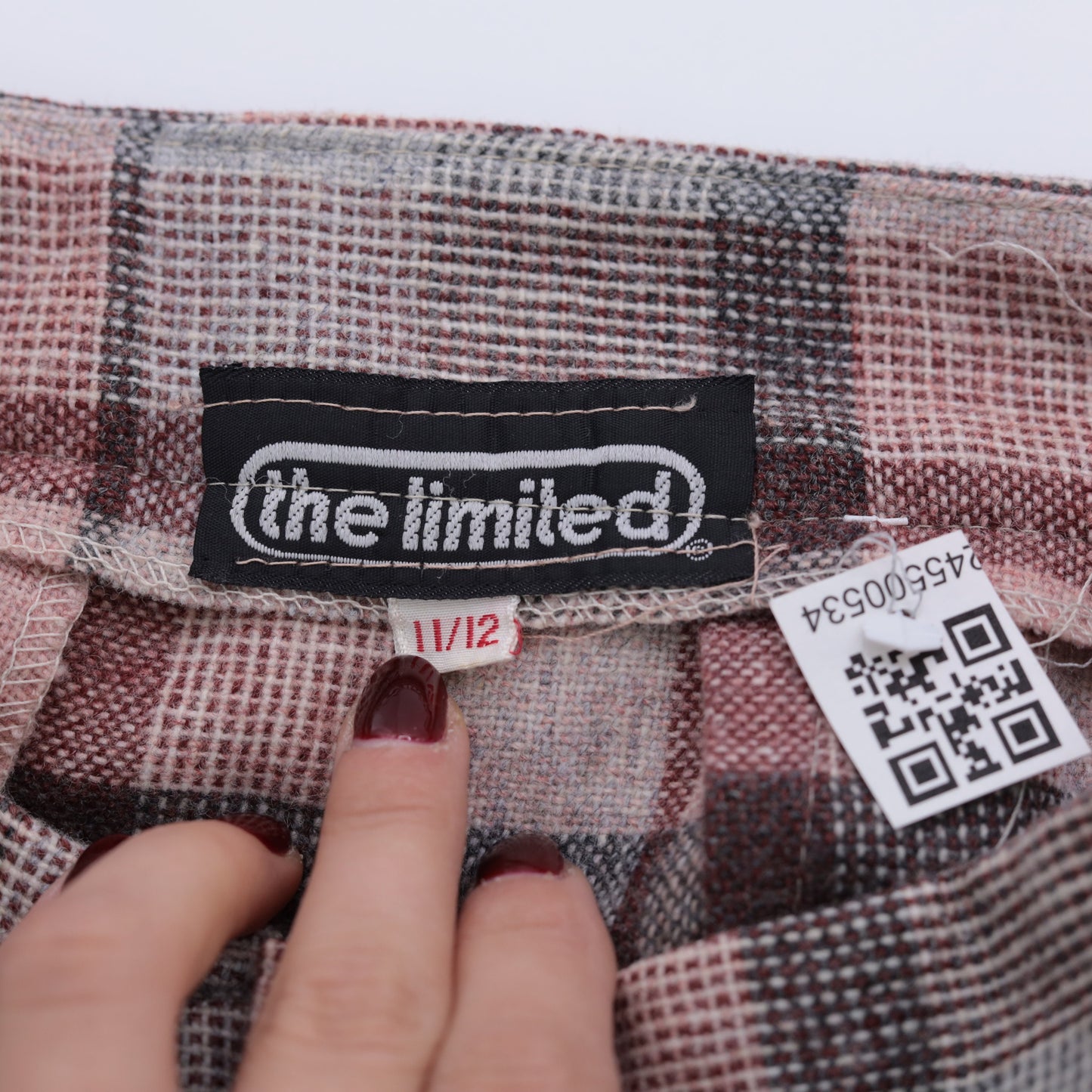 70s The Limited Plaid High-Waisted Trousers Pink Grey Wool Blend Small