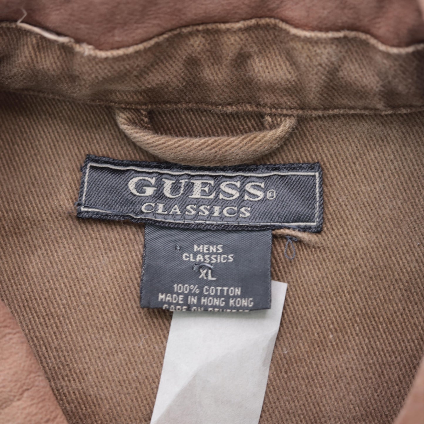 90s Guess Brown Denim Jacket Leather Collar Men's Extra Large XL