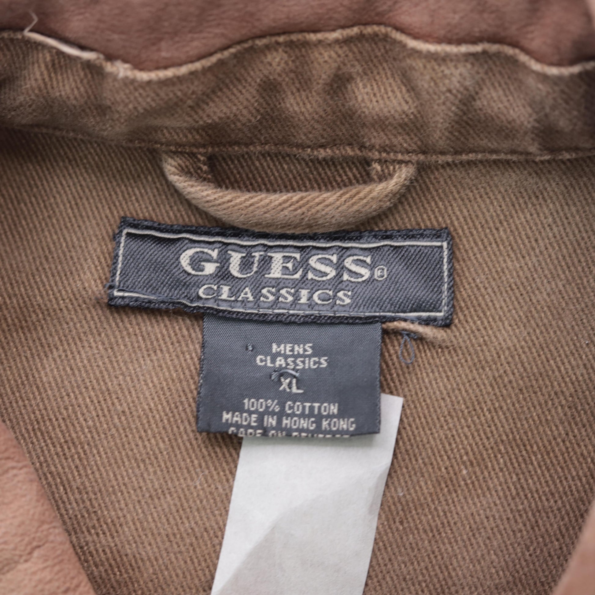 90s Guess Brown Denim Jacket Leather Collar Men's Extra Large XL