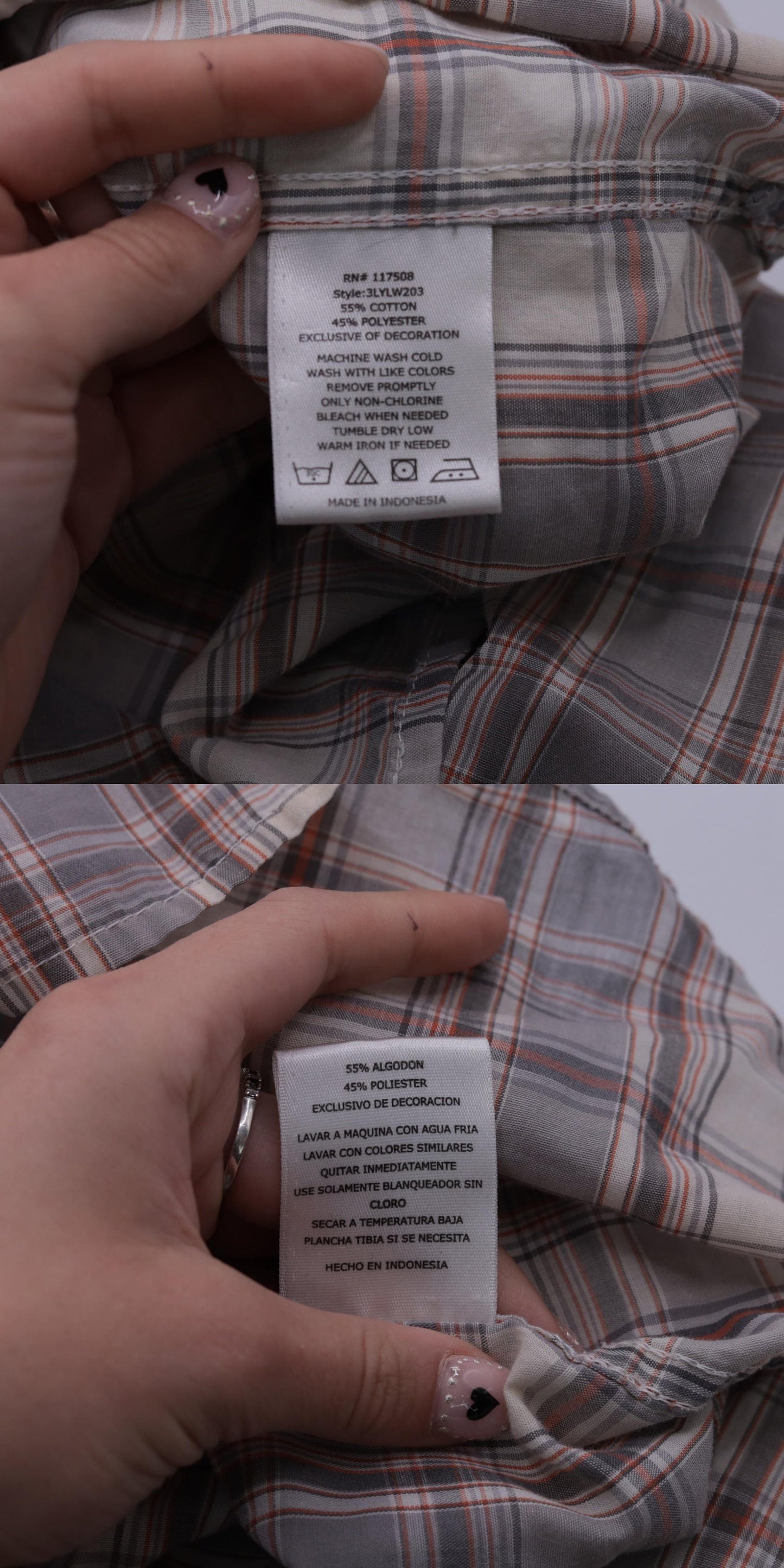 Y2K Levi's Plaid Button-Up Shirt Grey Orange Off-White Tartan Roll Tab Sleeve Large
