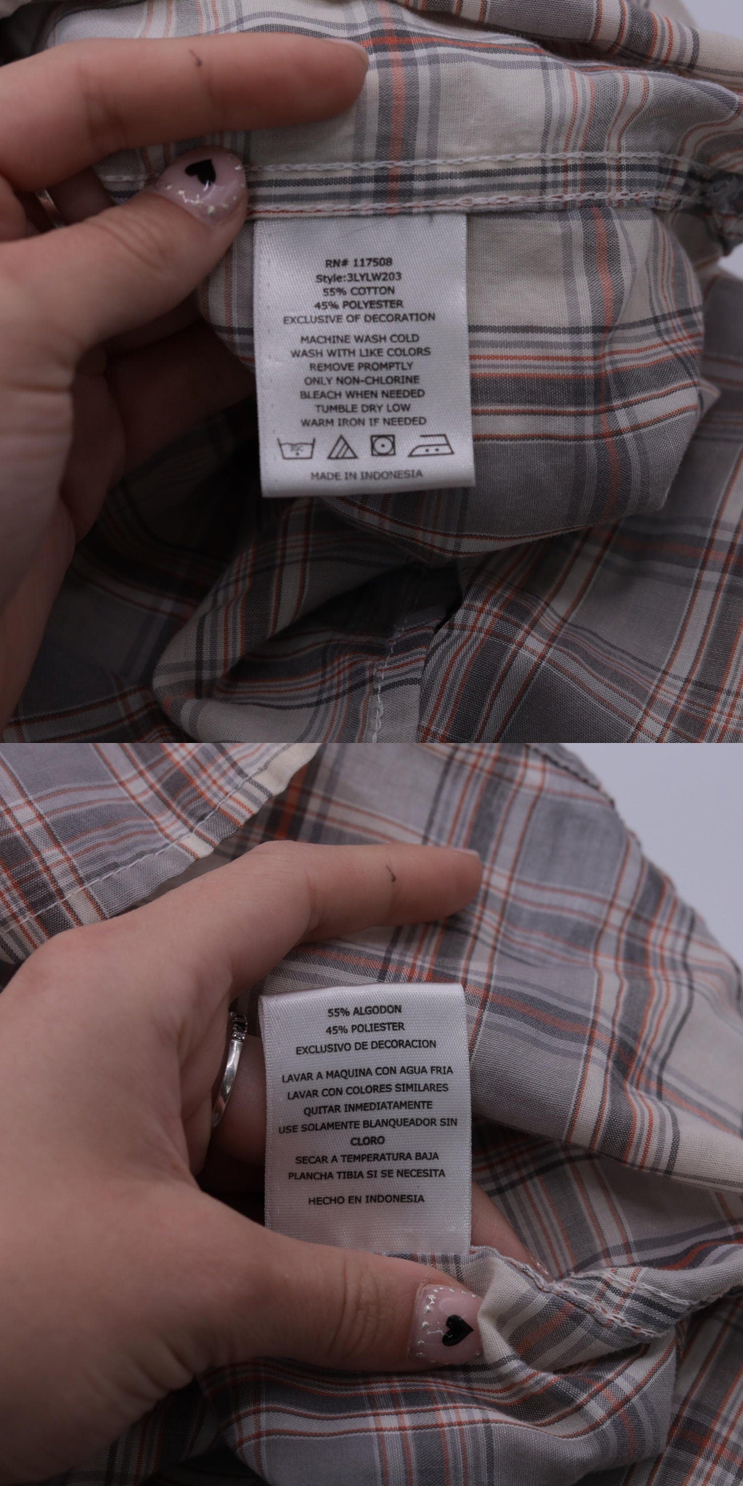 Y2K Levi's Plaid Button-Up Shirt Grey Orange Off-White Tartan Roll Tab Sleeve Large