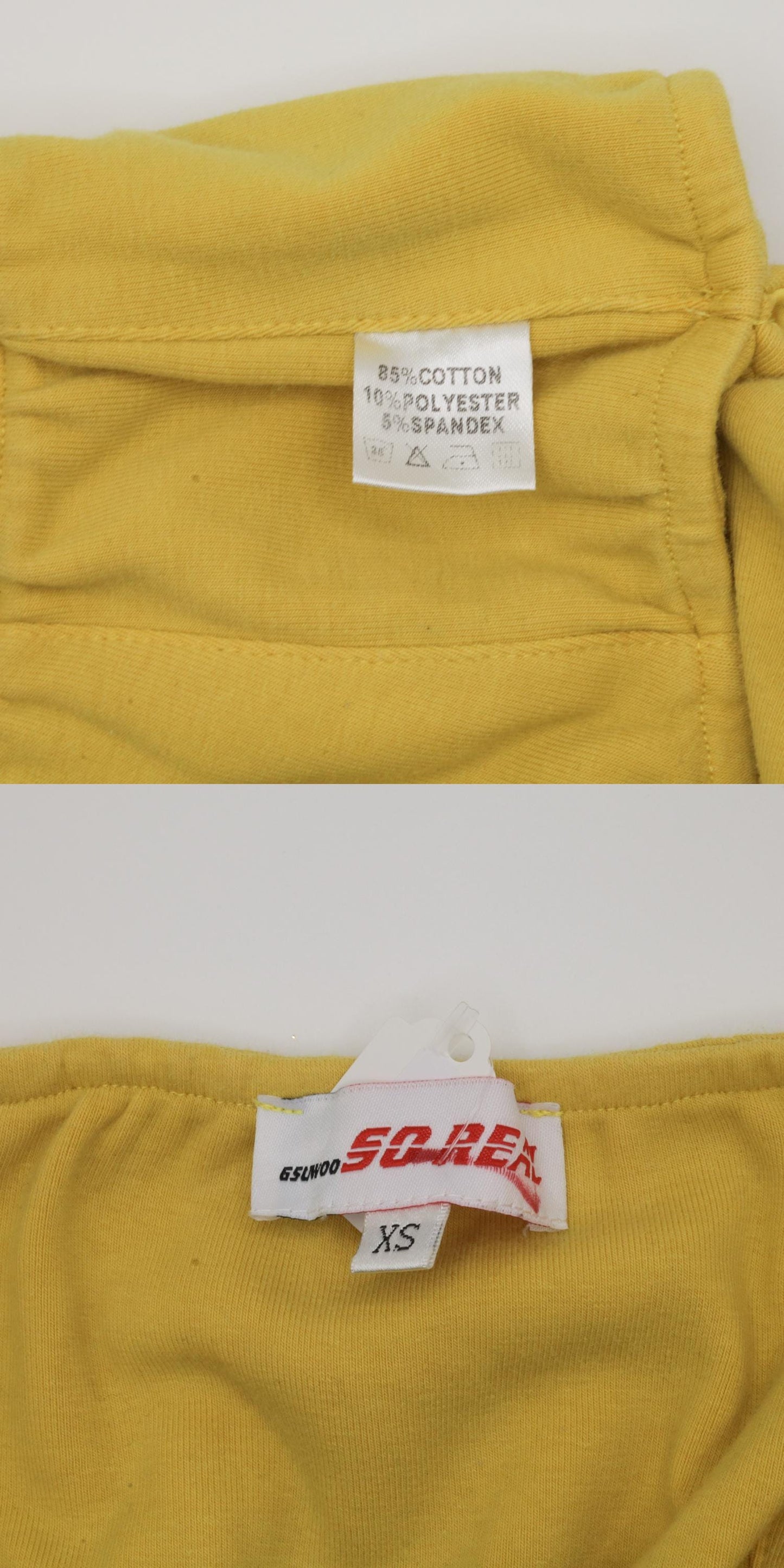 Y2K Yellow Off-Shoulder Crop Top Puff Sleeve Hook Front Extra Small